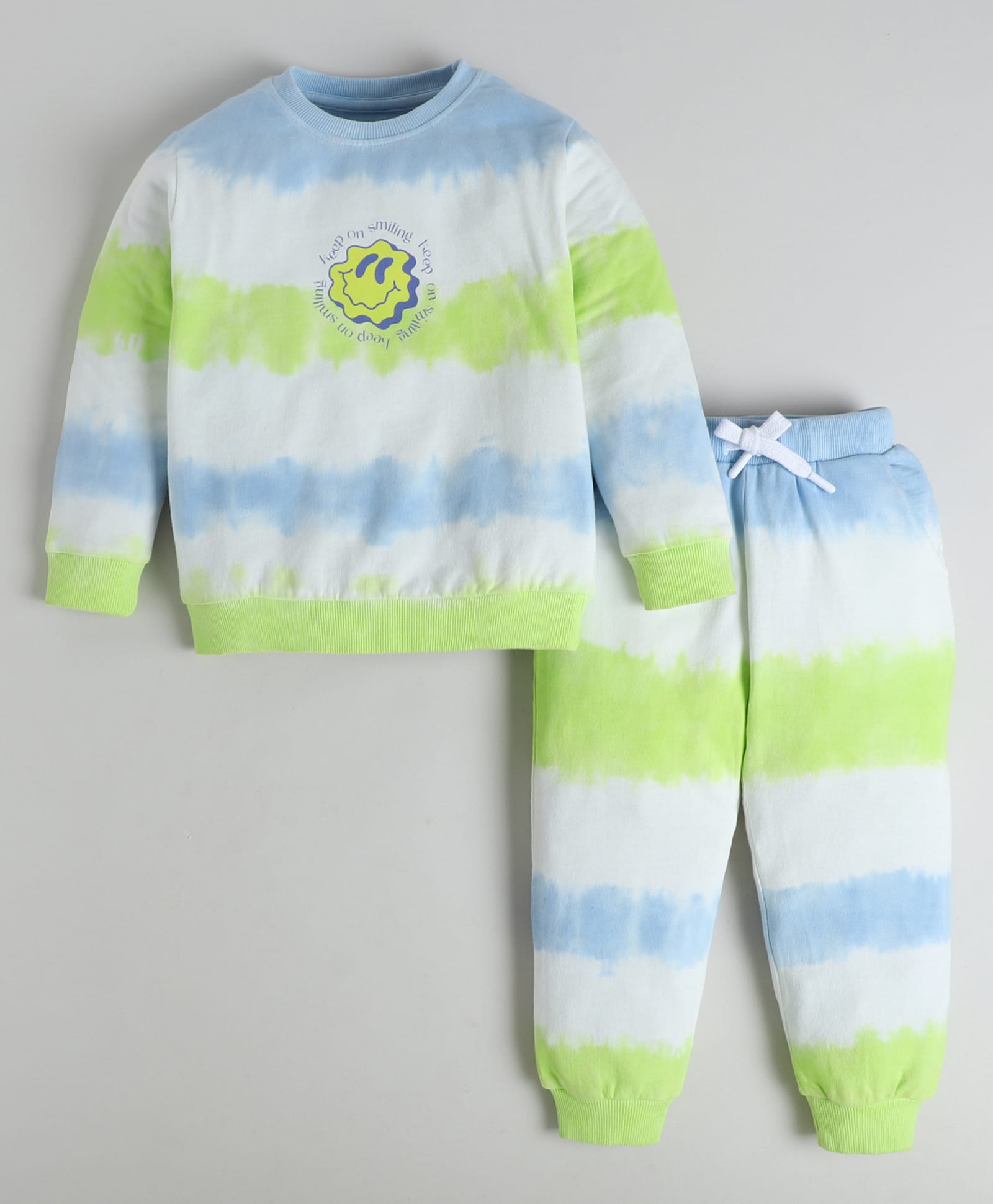 Polka Tots Cotton Knit Full Sleeves Tie & Dye Smiley Printed Sweatshirt & Joggers Set - Multi Colour-image-48