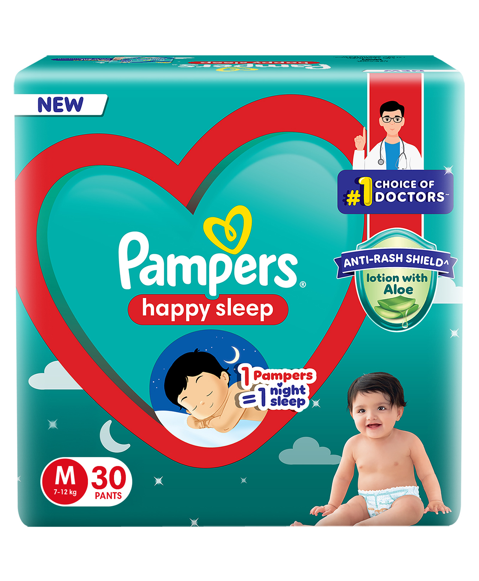 Pampers Happy Sleep Pant Style Baby Diaper 1 Pampers 1 Night Sleep with Anti Rash Shield M - 30 Pieces-picture-34