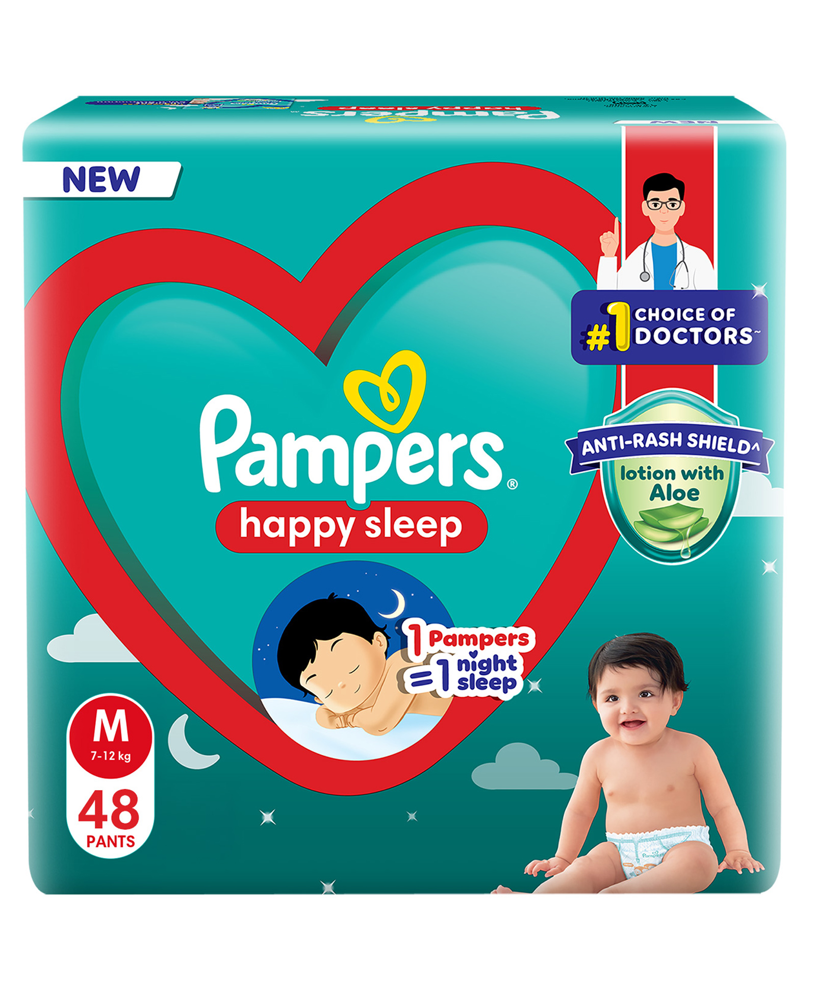 Pampers Happy Sleep Pant Style Baby Diaper 1 Pampers 1 Night Sleep with Anti Rash Shield M - 48 Pieces-picture-35