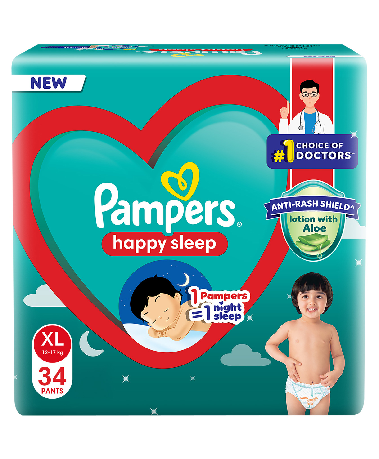 Pampers Happy Sleep Pant Style Baby Diaper 1 Pampers 1 Night Sleep with Anti Rash Shield XL - 34 Pieces-picture-24