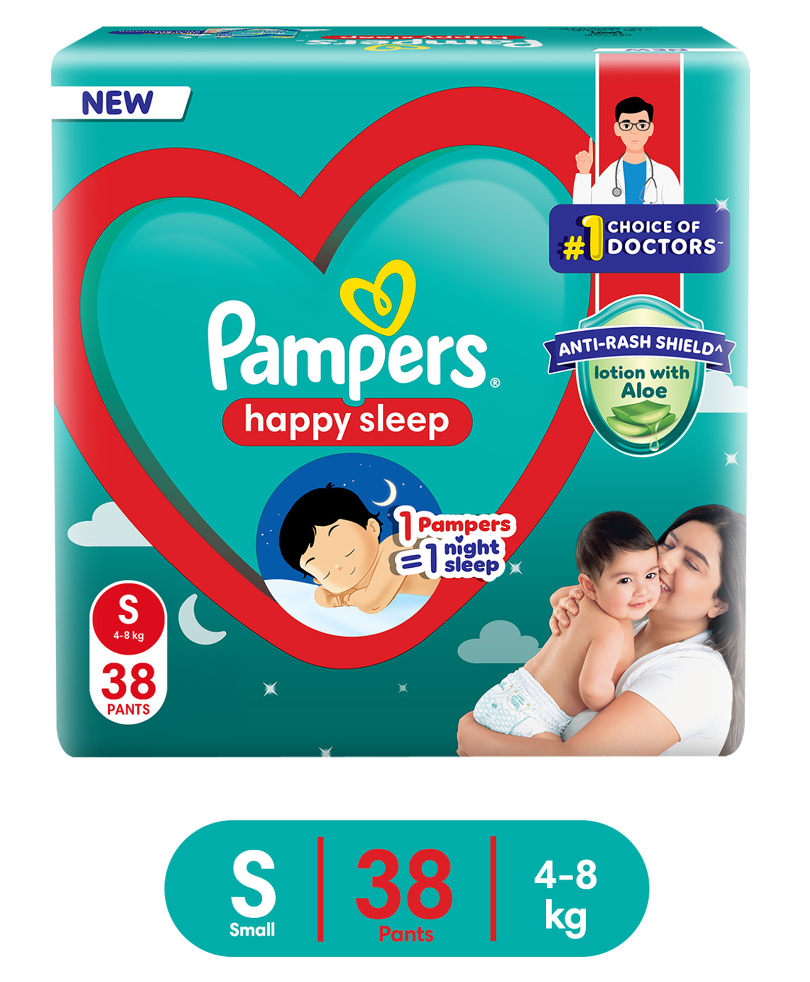 Pampers Happy Sleep Pant Style Baby Diaper 1 Pampers 1 Night Sleep with Anti Rash Shield S - 38 Pieces-image-2