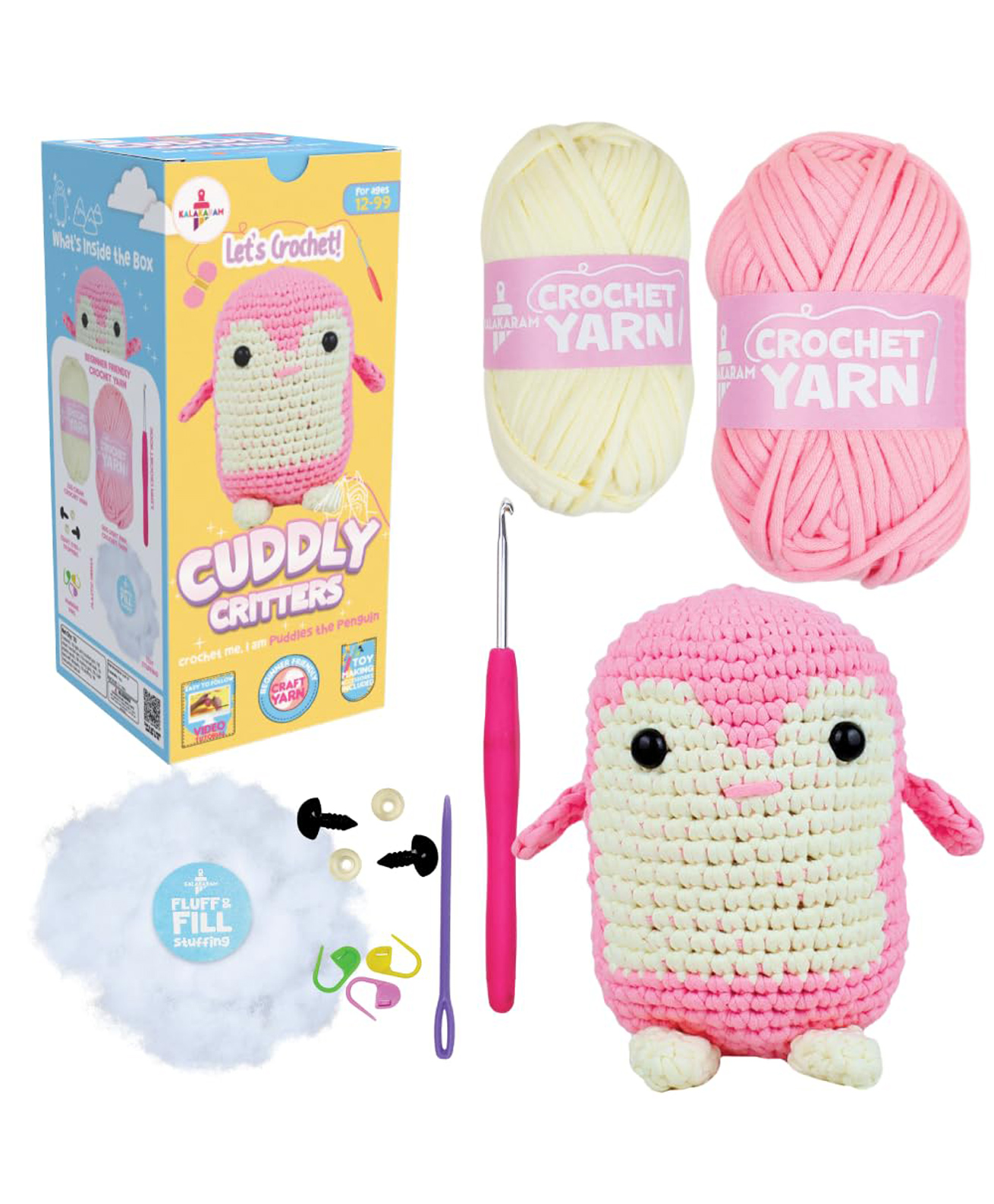 Kalakaram Crochet Kit for Beginners Make Crochet Animals | Amigurumi DIY Kit | Easy Crochet Starter Kit with Special Yarn, Hook, Stuffing, Eyes & Step-by-Step Videos | Cuddly Critters Penguin-picture-22