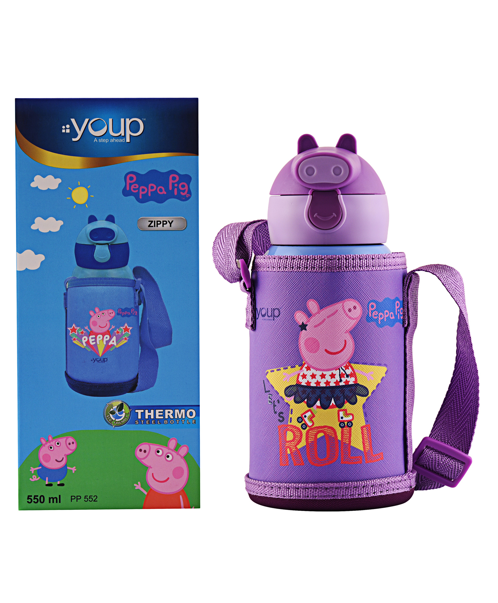 Youp Stainless Steel Purple Blue Color Peppa Pig Kids Insulated Double Wall Sipper Bottle Zippy - 550 ml-picture-33