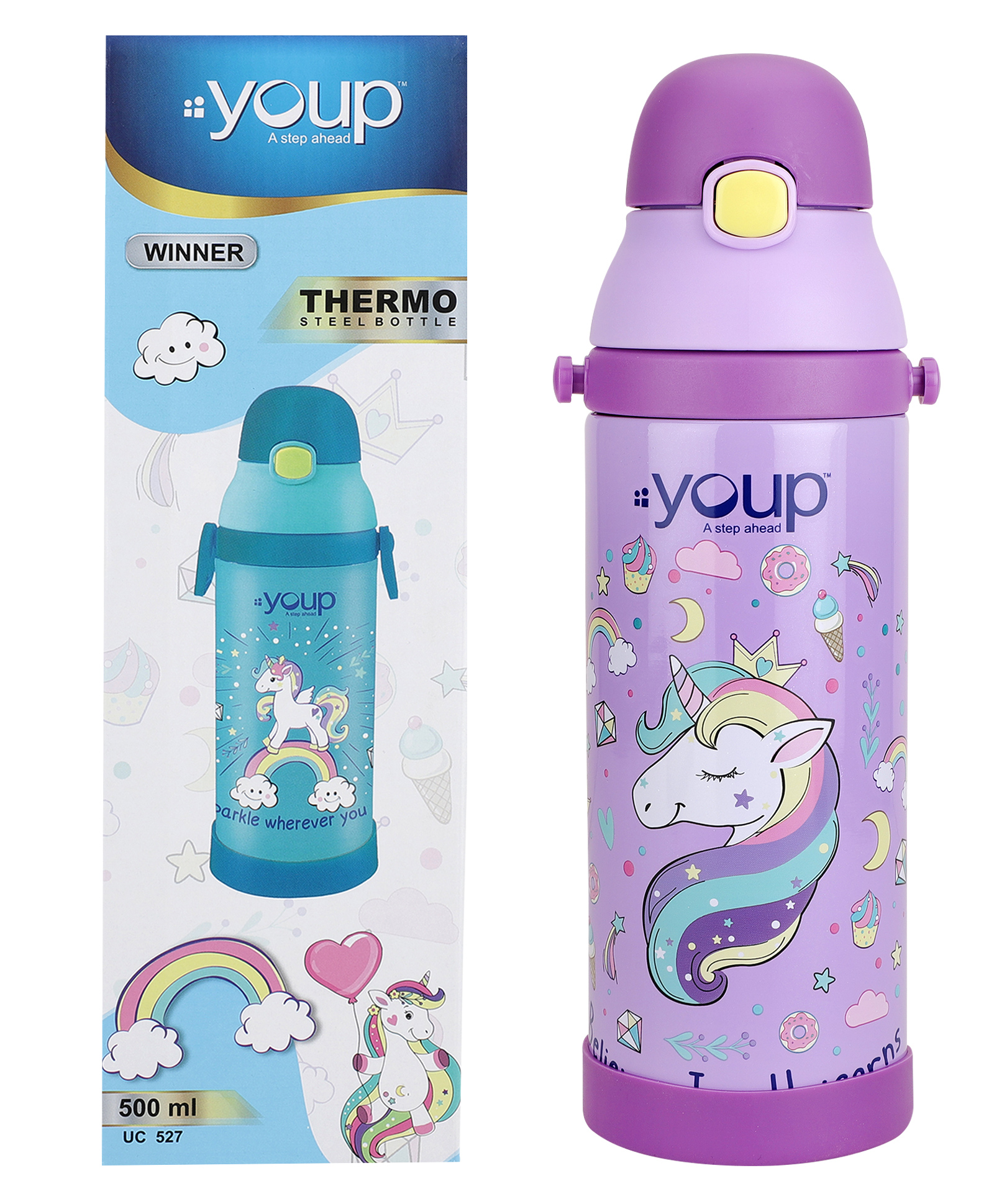Youp Stainless Steel Yellow Color Unicorn theme Kids Insulated Sipper Bottle WINNER - 500 ml-picture-28