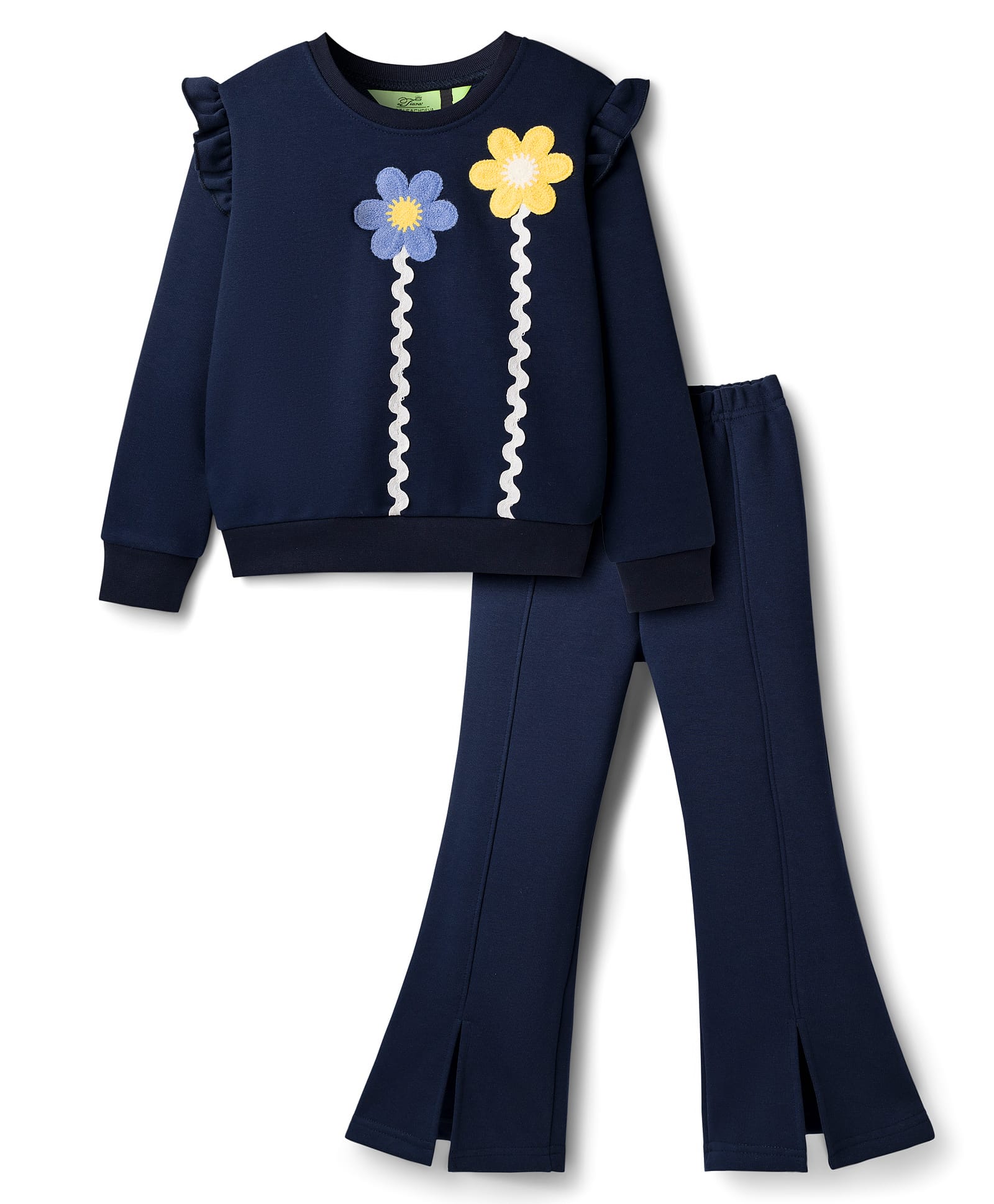 Tiara Fleece Knit Full Sleeves Floral Applique Detailed Winter Sweatshirt & Jogger Set - Navy Blue-picture-12