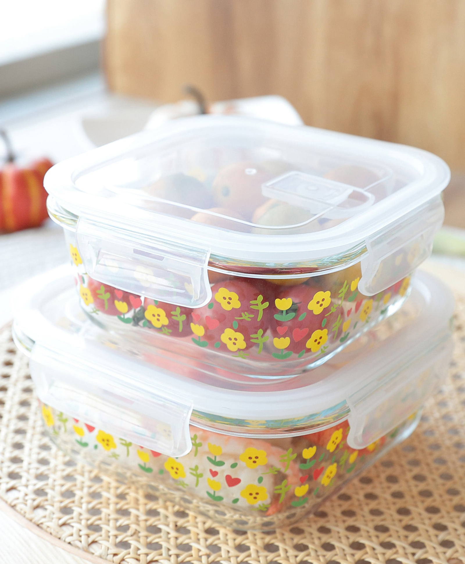 Borosilicate Printed container with lid (Square) | JDA051-MUL | Multi | Pack of 2-image-3