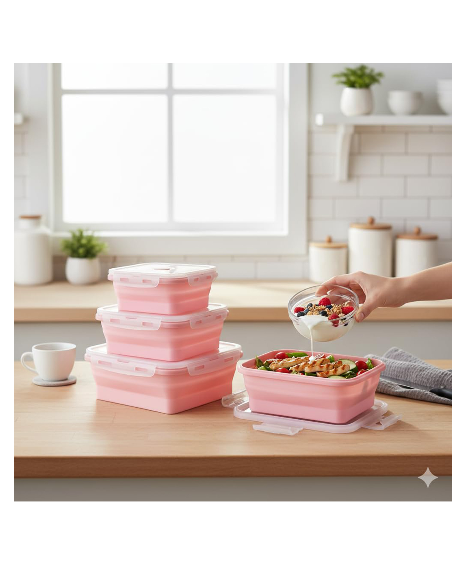 the better home Foladable Silicone Lunch Box-XTN002-PNK|Pack of 3-picture-9
