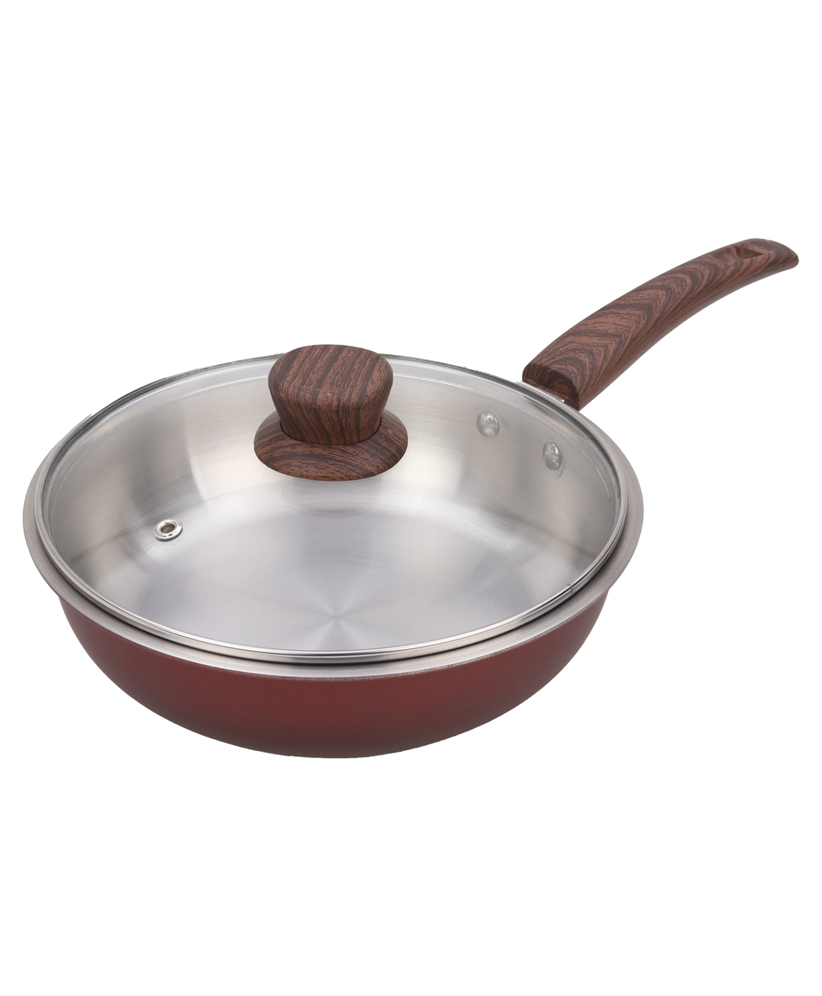 UMAI Tryply Frying Pan (22cm - 1.5L) with Glass Lid | 2.5mm Thickness | Gas & Induction Cookware | Omelette Pan | Triply Frying Pan | Fish Fry Pan | Steel Pans for Cooking (Red Coated)-image-5