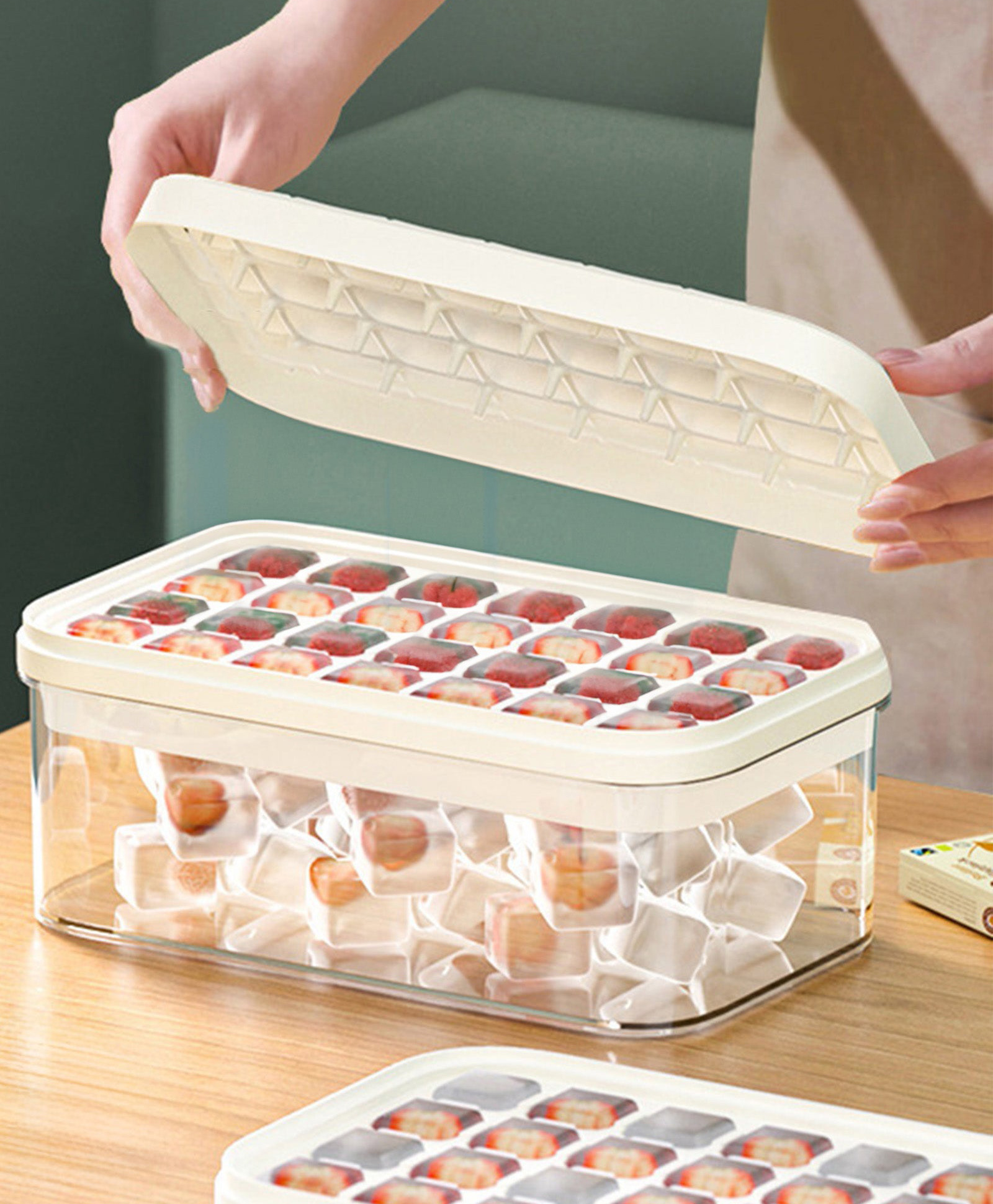 UMAI 2 Layer Ice Cube Trays with Storage Box & Ice Scoop | 56 Compartments | One Press Demolding | Ice Cubes for Whiskey Cocktails Mocktails Soft Drinks | BPA Free | White-picture-39