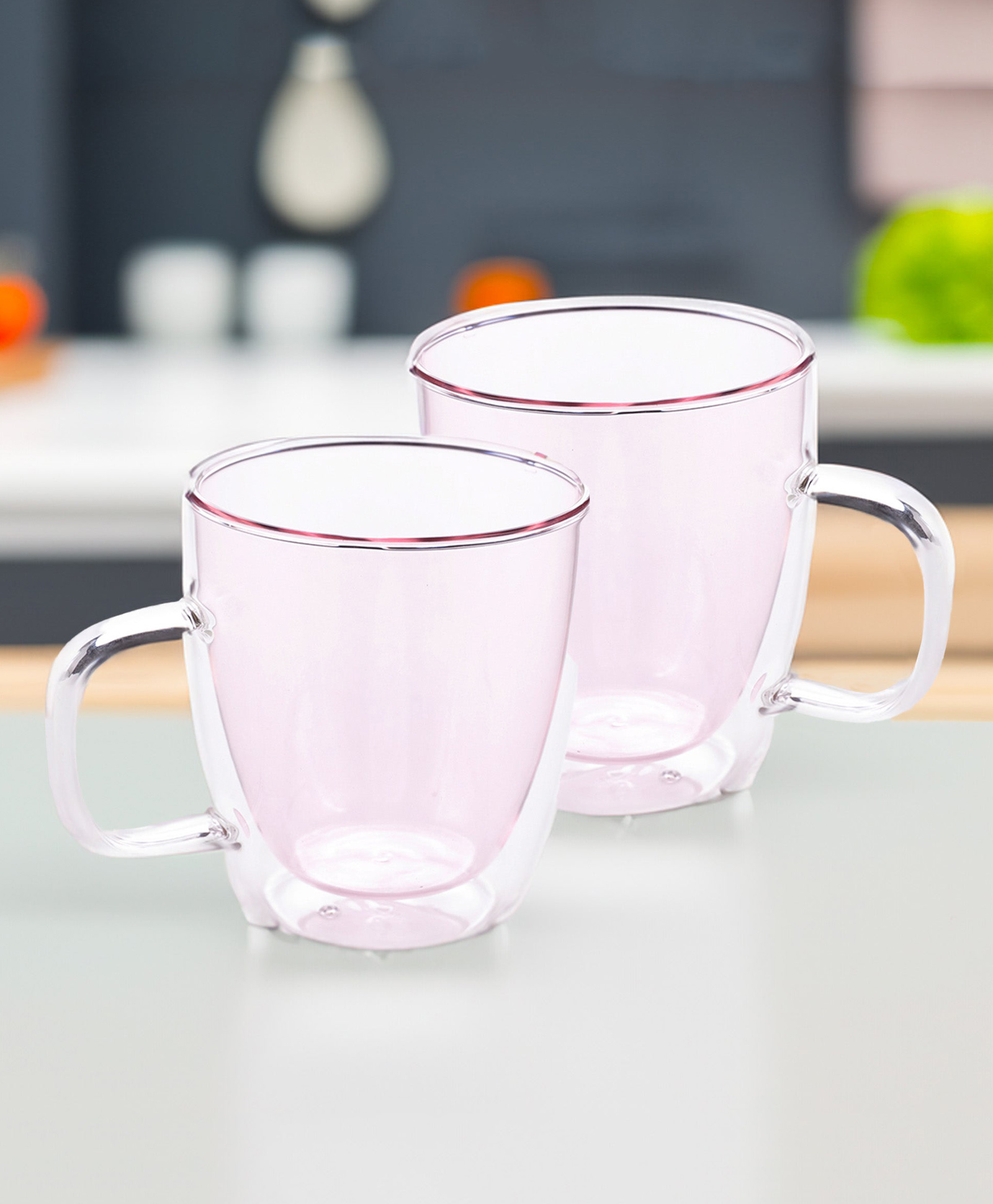 UMAI Double Walled Glass Coffee Mug Set of 2 (400ml Each) | Borosilicate Glass Teacups | High Thermal Resistance | Microwave & Dishwasher Safe | Gifting Pack for Friends & Family (Pink)-image-5