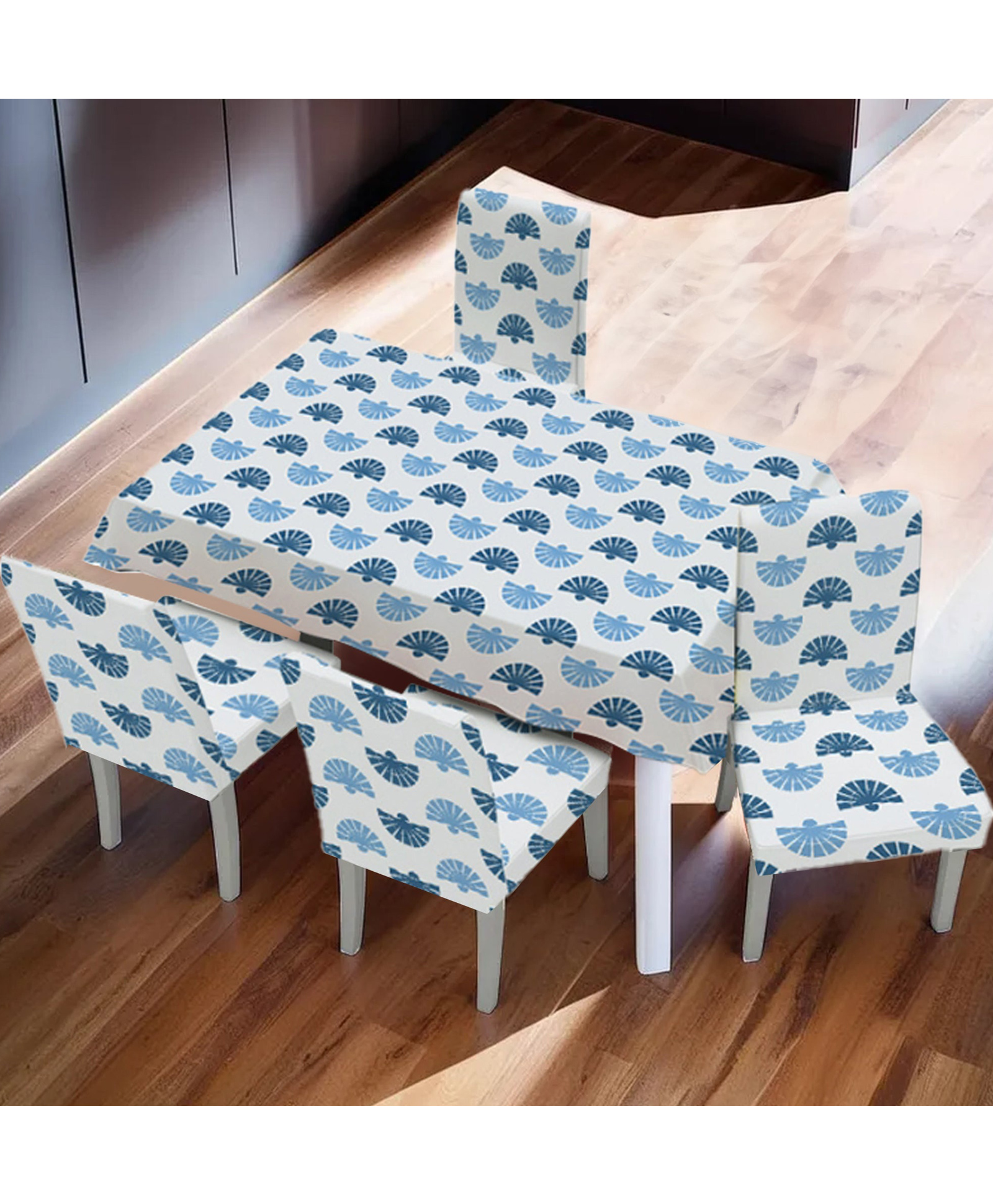 UMAI Dining Table Cloth | Dining Table Cover 4 Seater Cover Set | Water Proof Cloth Dust and Oil Repellent Washable | 4 Chairs 1 Table Cover| Printed Blue-image-21