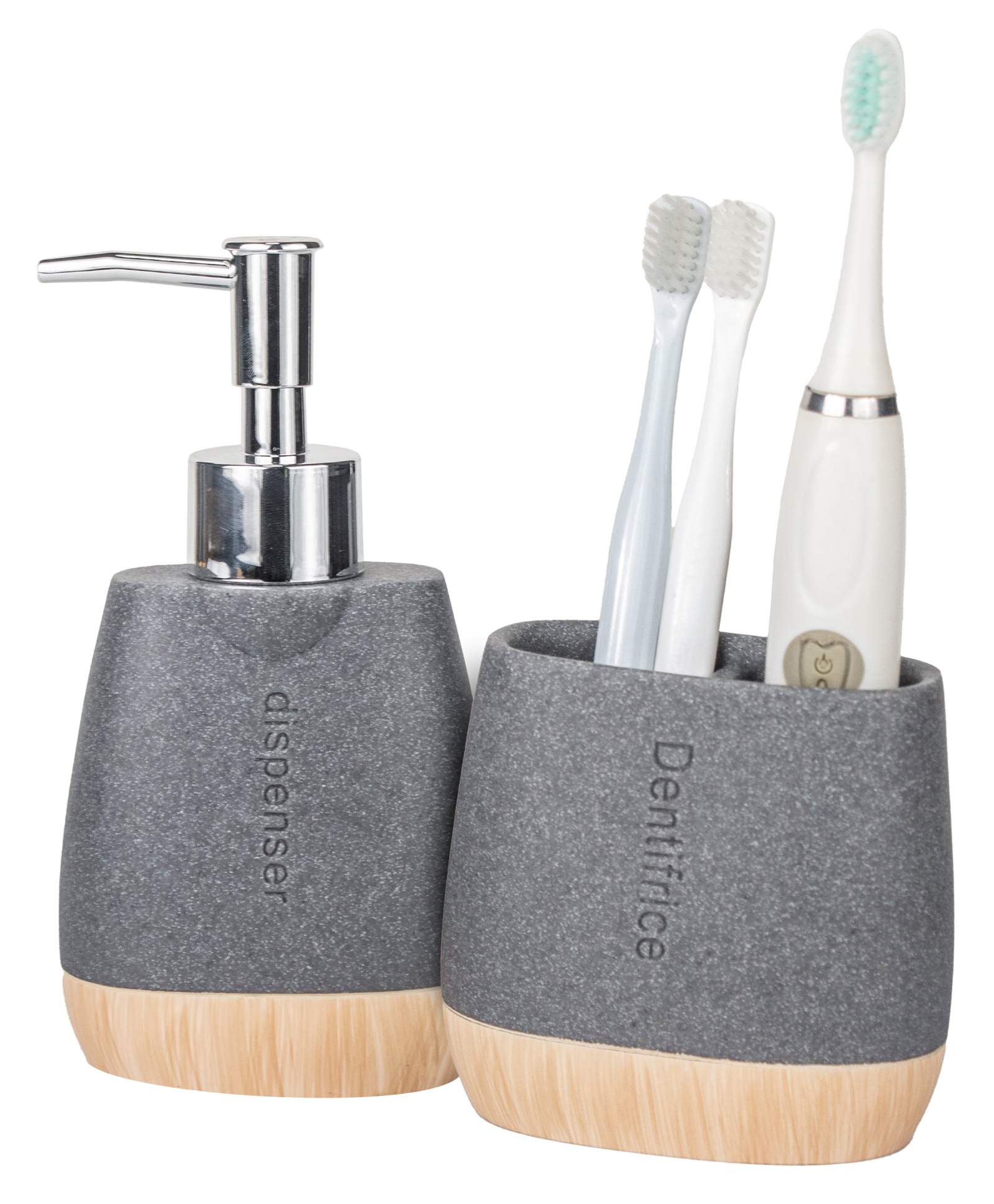 Poly-Resin Soap Dispenser Set|Grey-Natural|YTX3009D