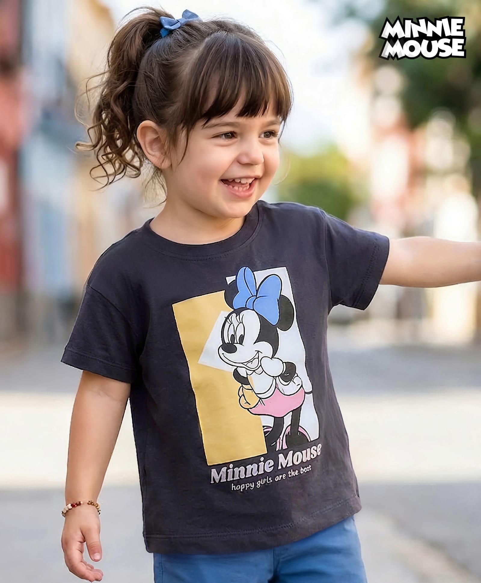 Babyhug Disney Knit Half Sleeves T-Shirt With Minnie Mouse Graphics - Navy Blue-image-2