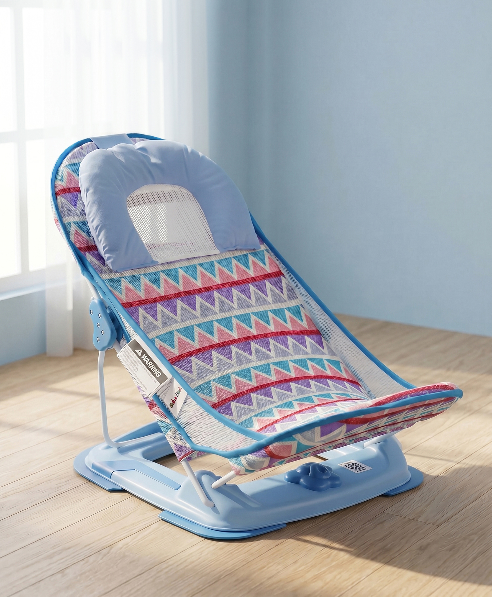 fab n funky Baby Silicone Grip Bather with Adjustable Recline - Blue| Soft Head Cushion| Anti-Skid Base| Infant Bath Seat for Newborns & Babies-picture-16