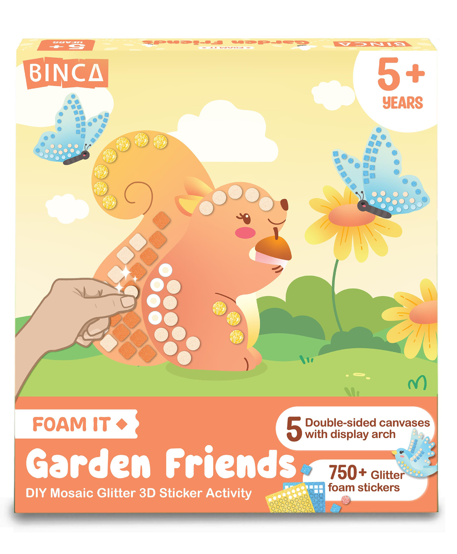 Binca Foam Sticker Mosaic Art Activity, 750+ 3D Glitter Foam Stickers, 5 Garden Animals with Display Arch, DIY Mess-Free Activities-picture-11