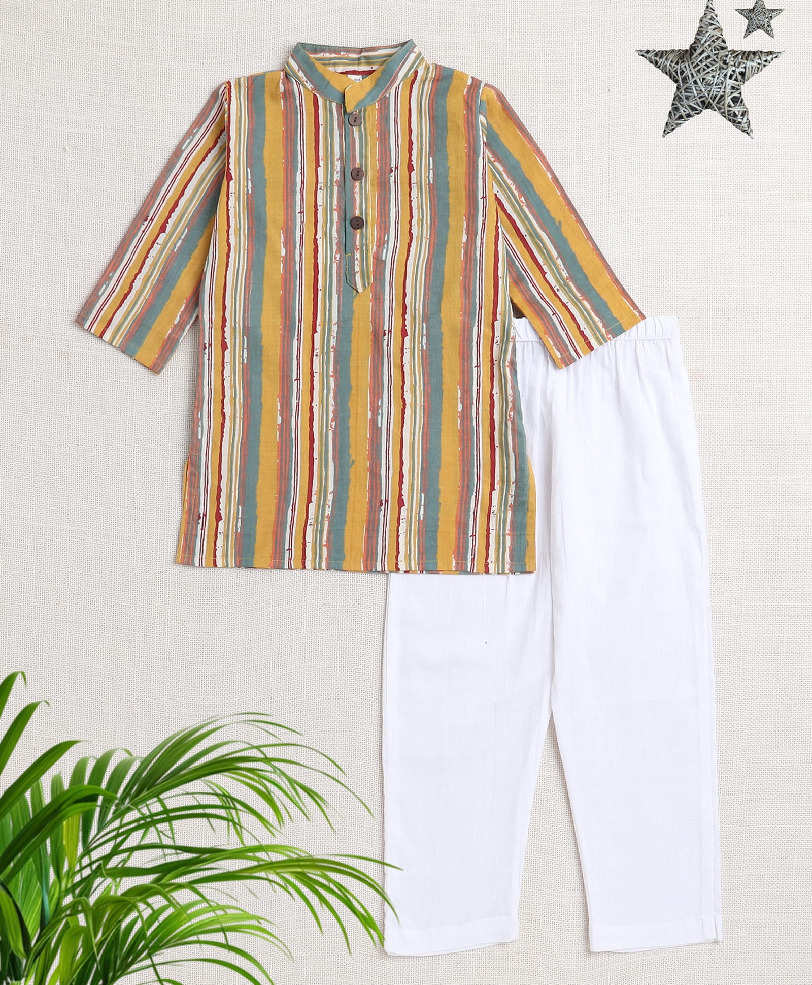 The Magic Wand Cotton Woven Full Sleeves Striped Kurta Pyjama Set - Yellow-image-39