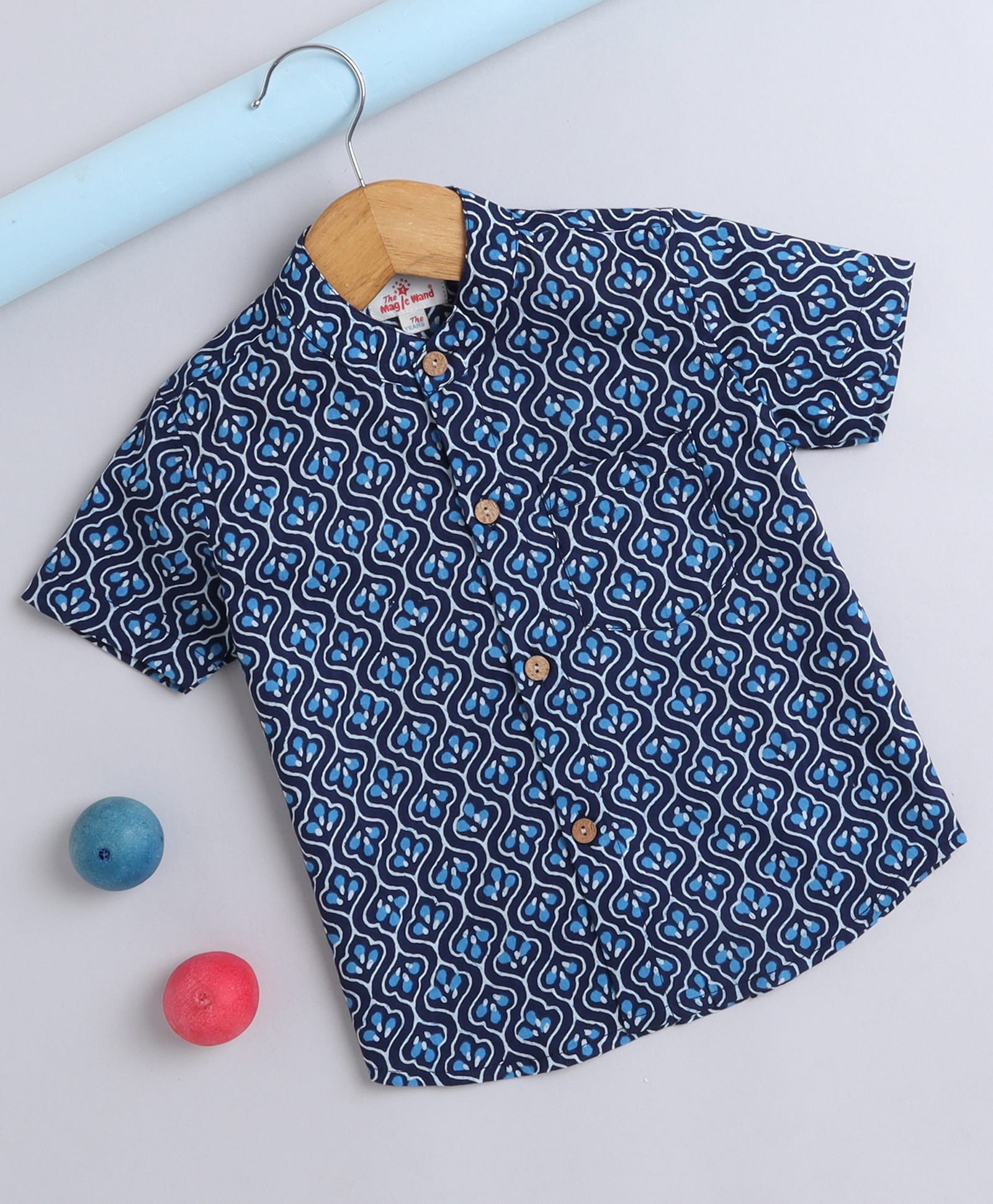 The Magic Wand Cotton Woven Half Sleeves Block Printed Shirt - Navy Blue-picture-20