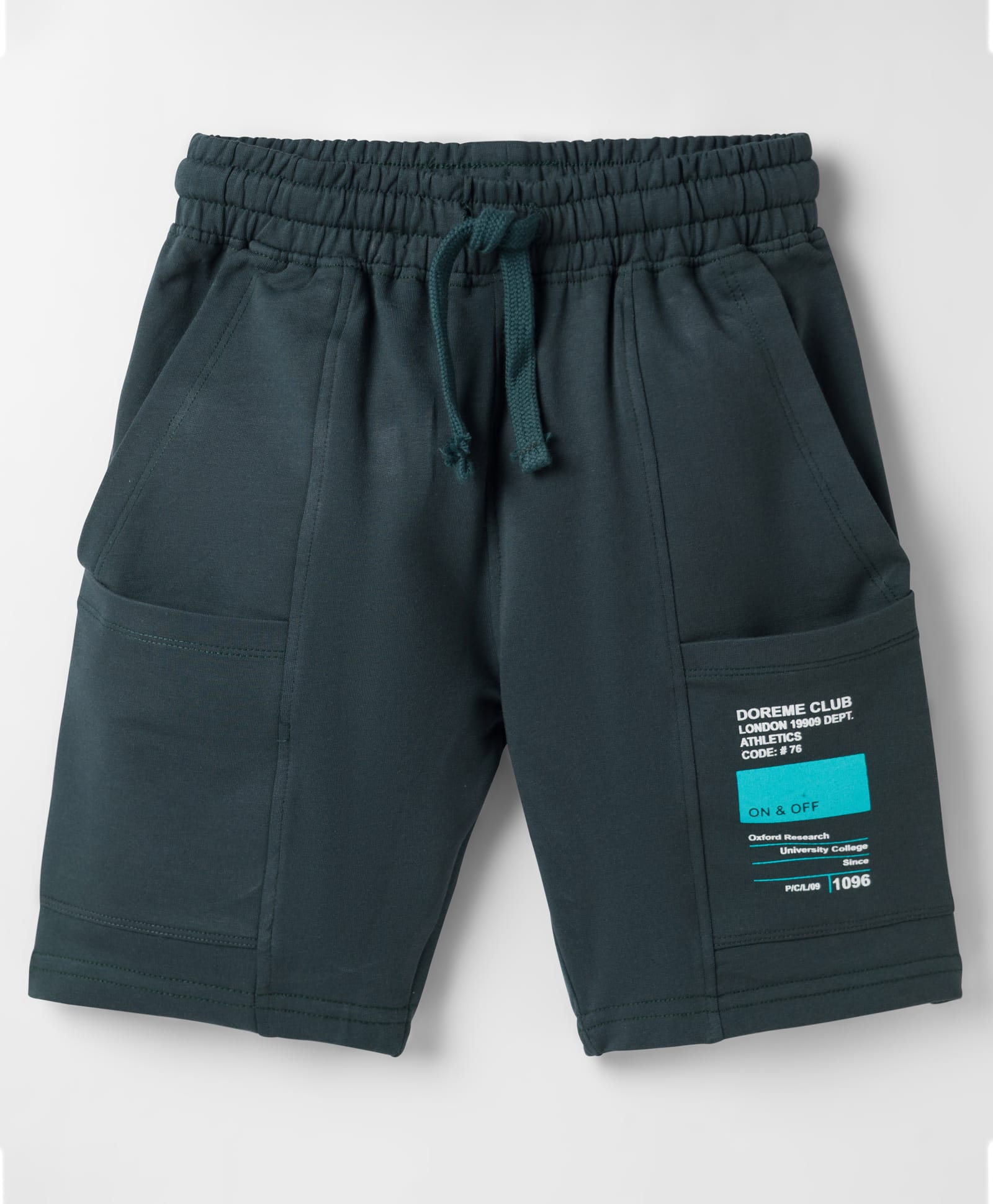 Doreme Terry Knit Above Knee Length Shorts With Text Print - Green-picture-26