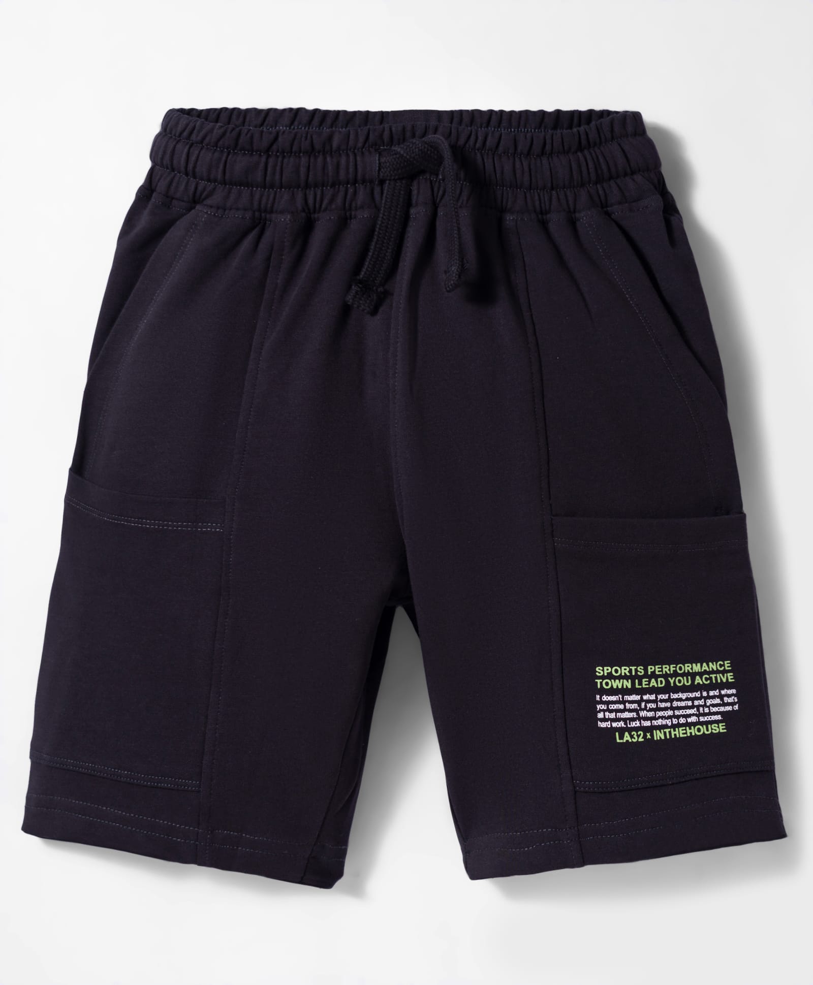 Doreme Terry Knit Above Knee Length Shorts With Text Print - Charcoal Grey-picture-13