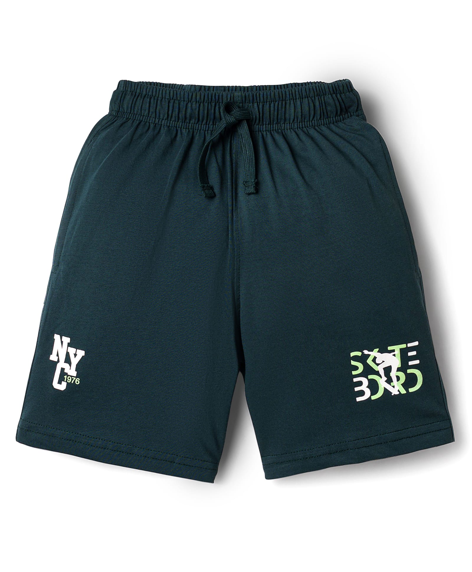 Doreme Terry Knit Above Knee Lenght Shorts With Text Print - Dark Green-picture-14
