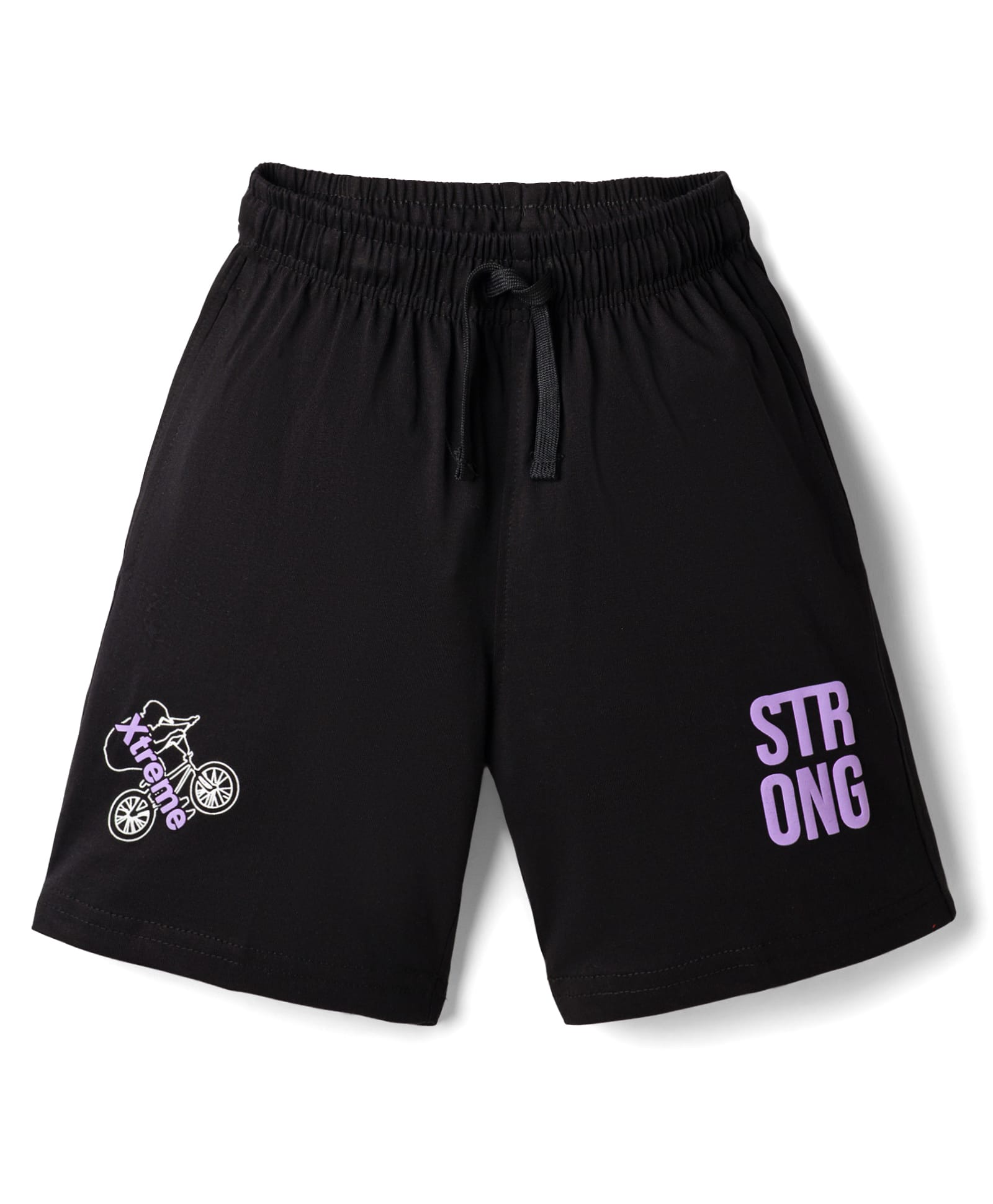 Doreme Terry Knit Above Knee Length Shorts With Text Print - Black-picture-17