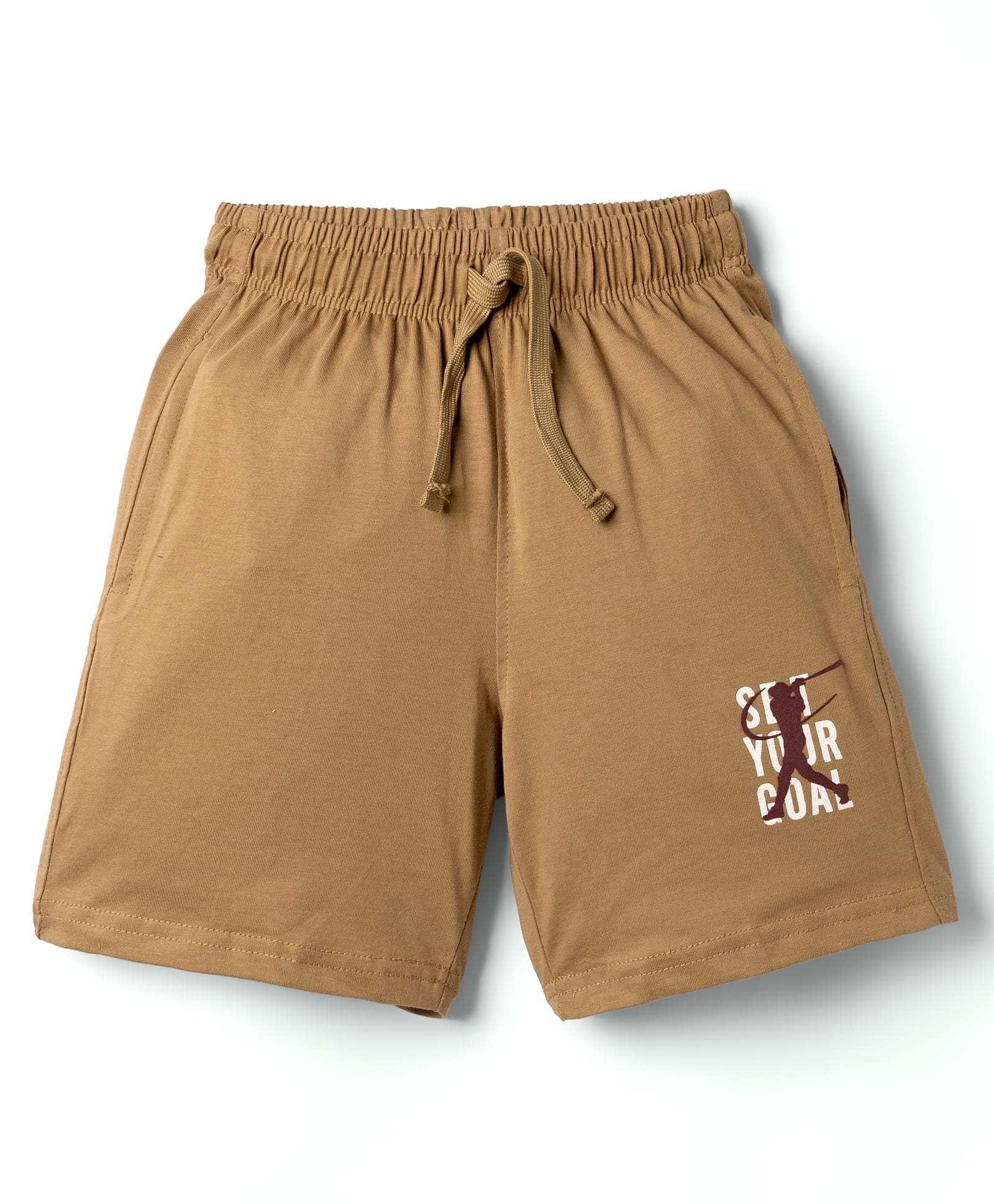 Doreme Terry Knit Above Knee Length Shorts With Text Print - Tan-picture-16