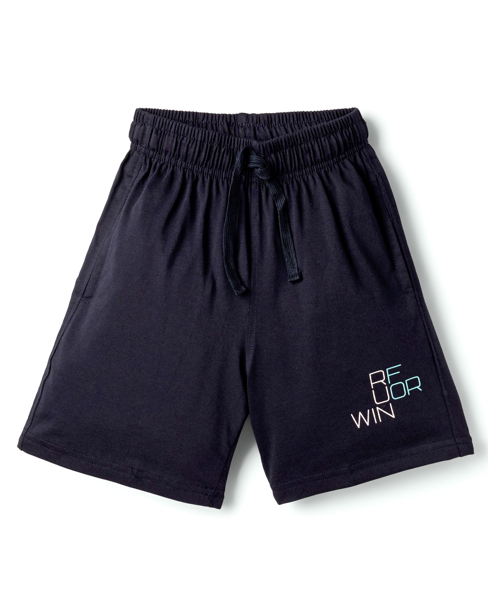 Doreme Terry Knit Above Knee Length Shorts With Text Print - Navy Blue-picture-19