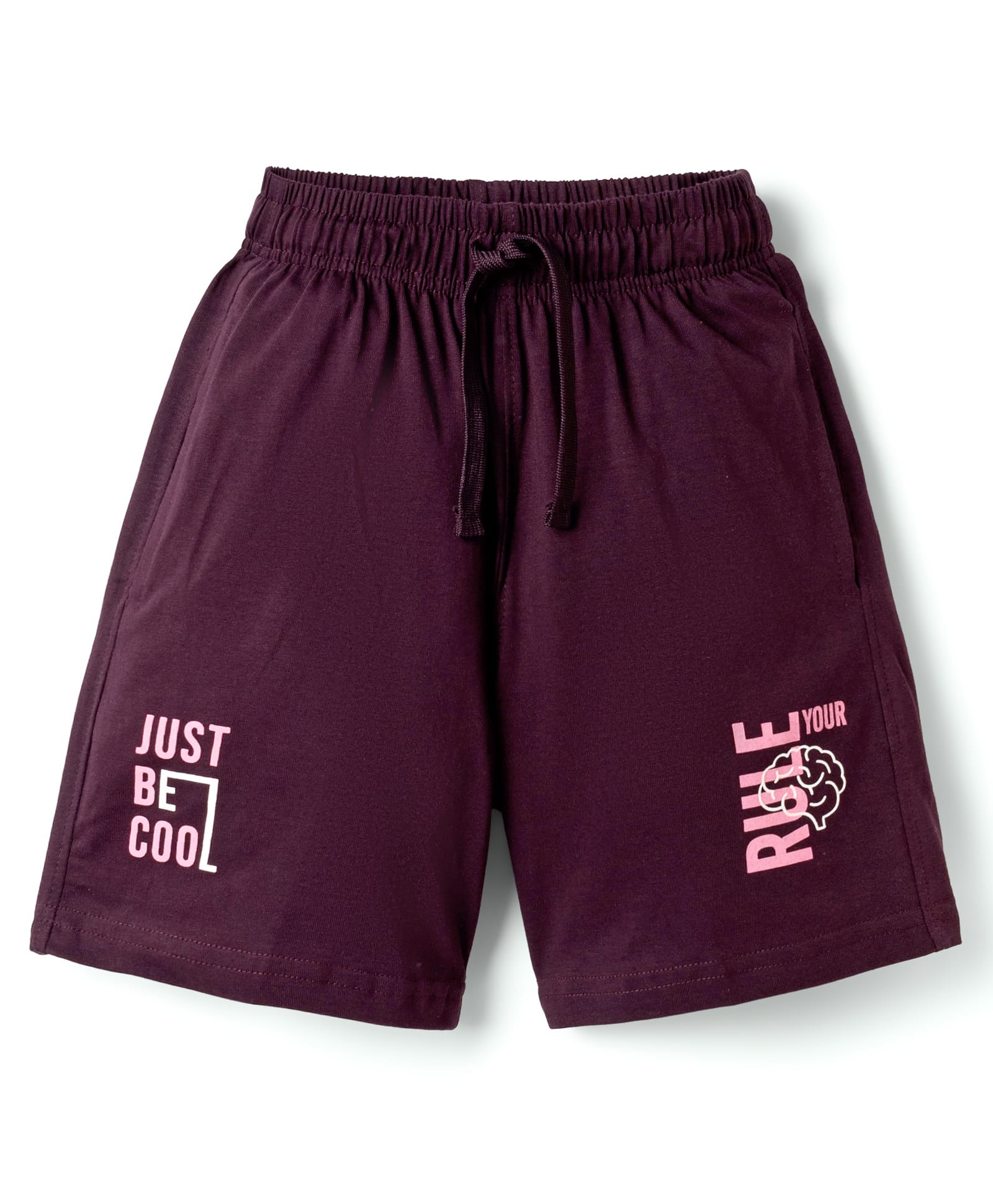 Doreme Terry Knit Above Knee Length Shorts With Text Print - Wine-picture-28