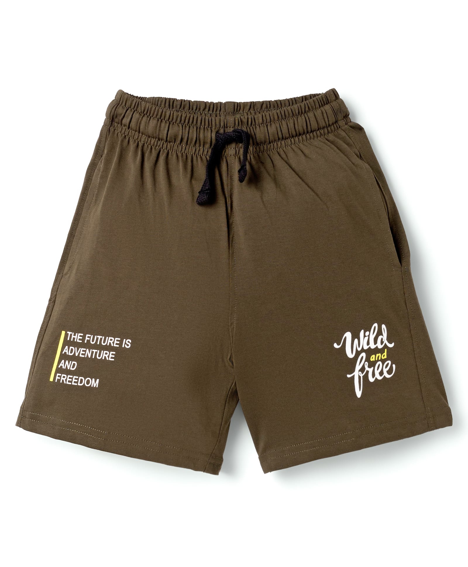 Doreme Terry Knit Above Knee Length Shorts With Text Print - Olive Green-image-24
