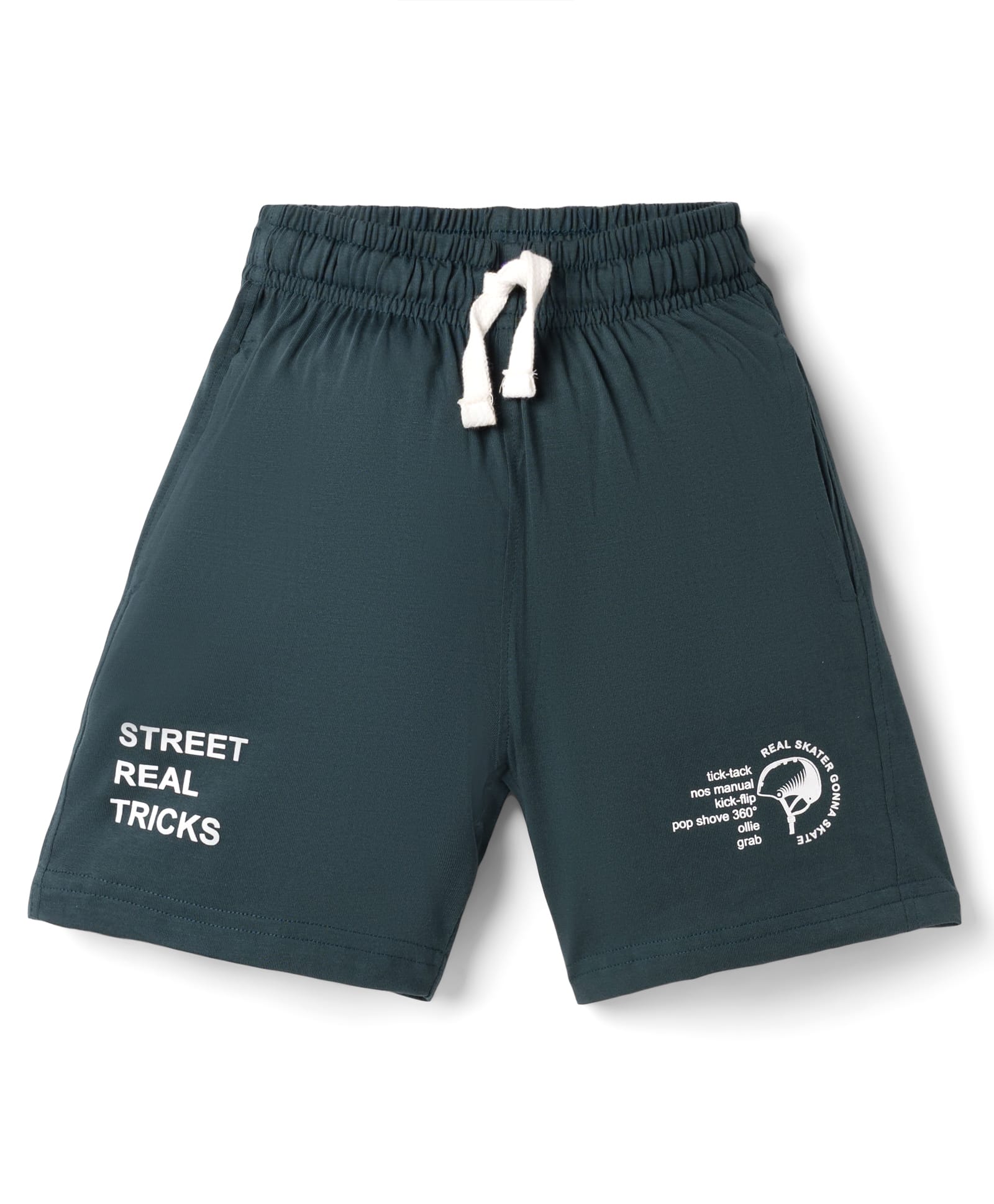 Doreme Terry Knit Above Knee Length Shorts With Text Print - Teal Blue-image-14