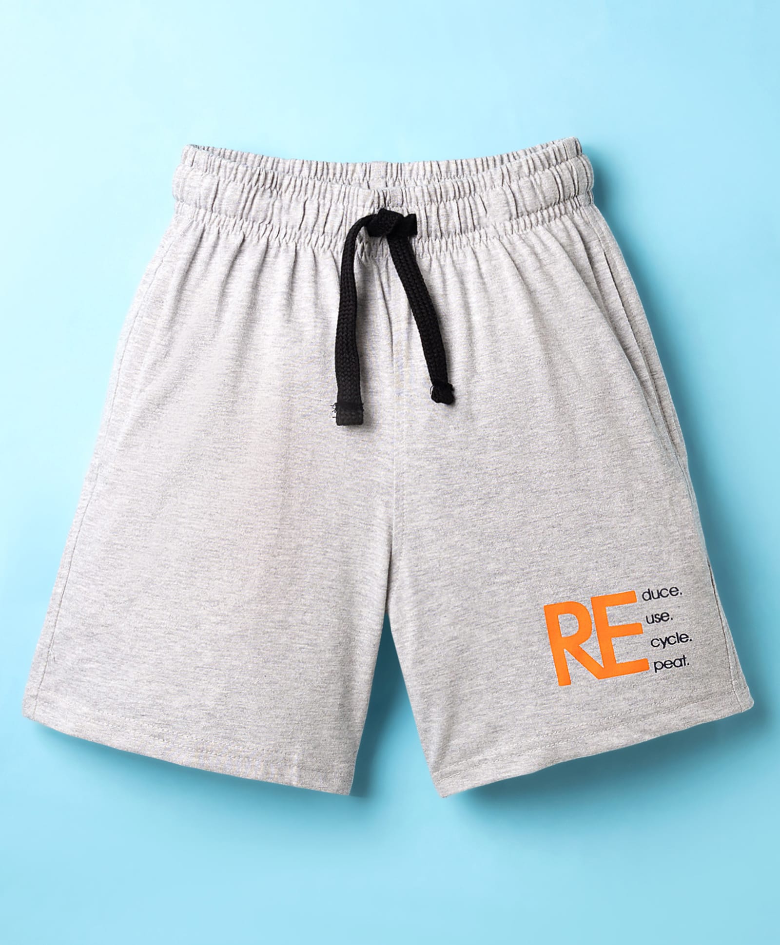 Doreme Terry Knit Above Knee Length Shorts With Text Print - Light Grey-image-35