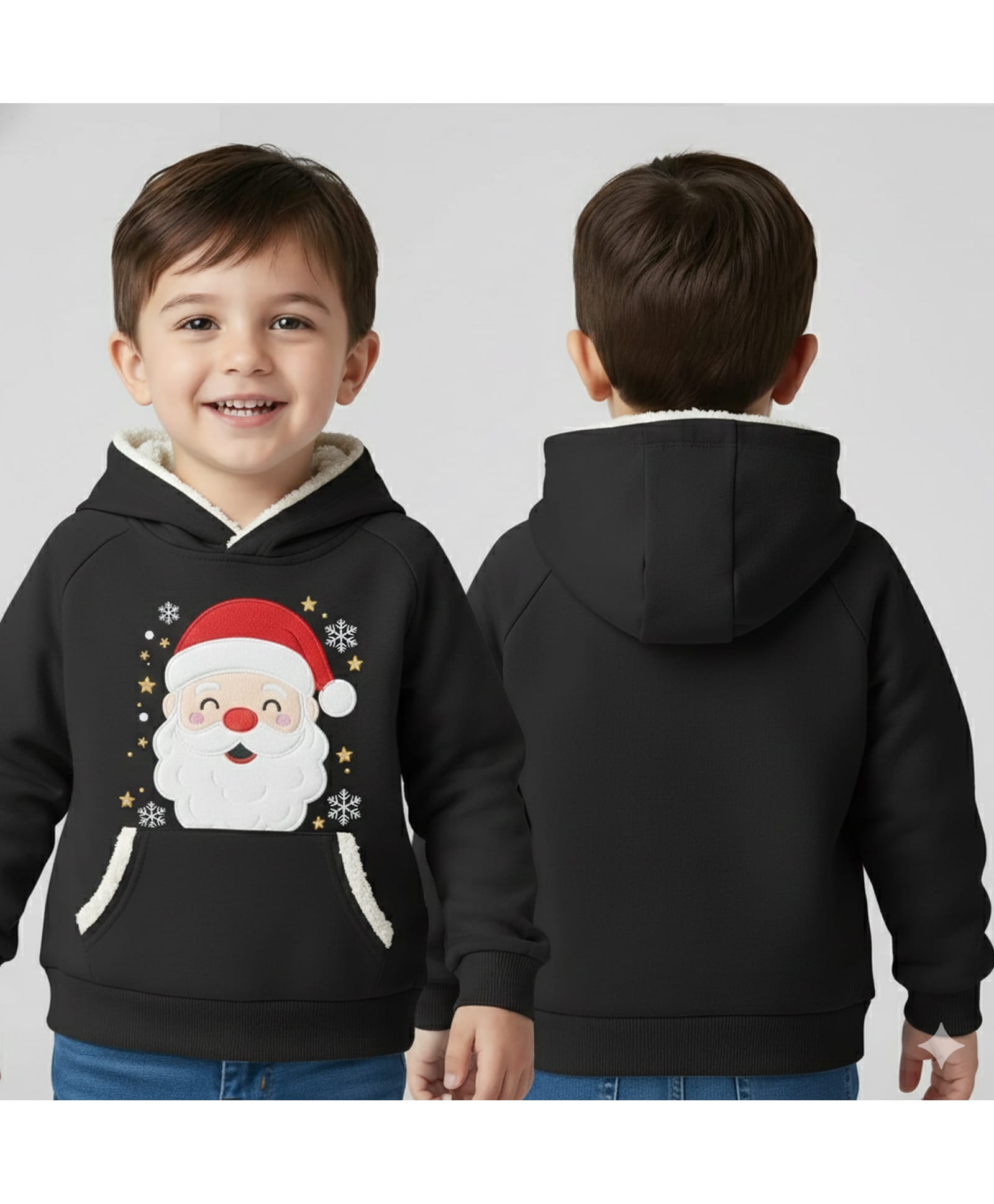 MIMISKU Fleece Knit Christmas Theme Full Sleeves Santa Patch Detailed Light Winter Hoodie - Black-picture-14