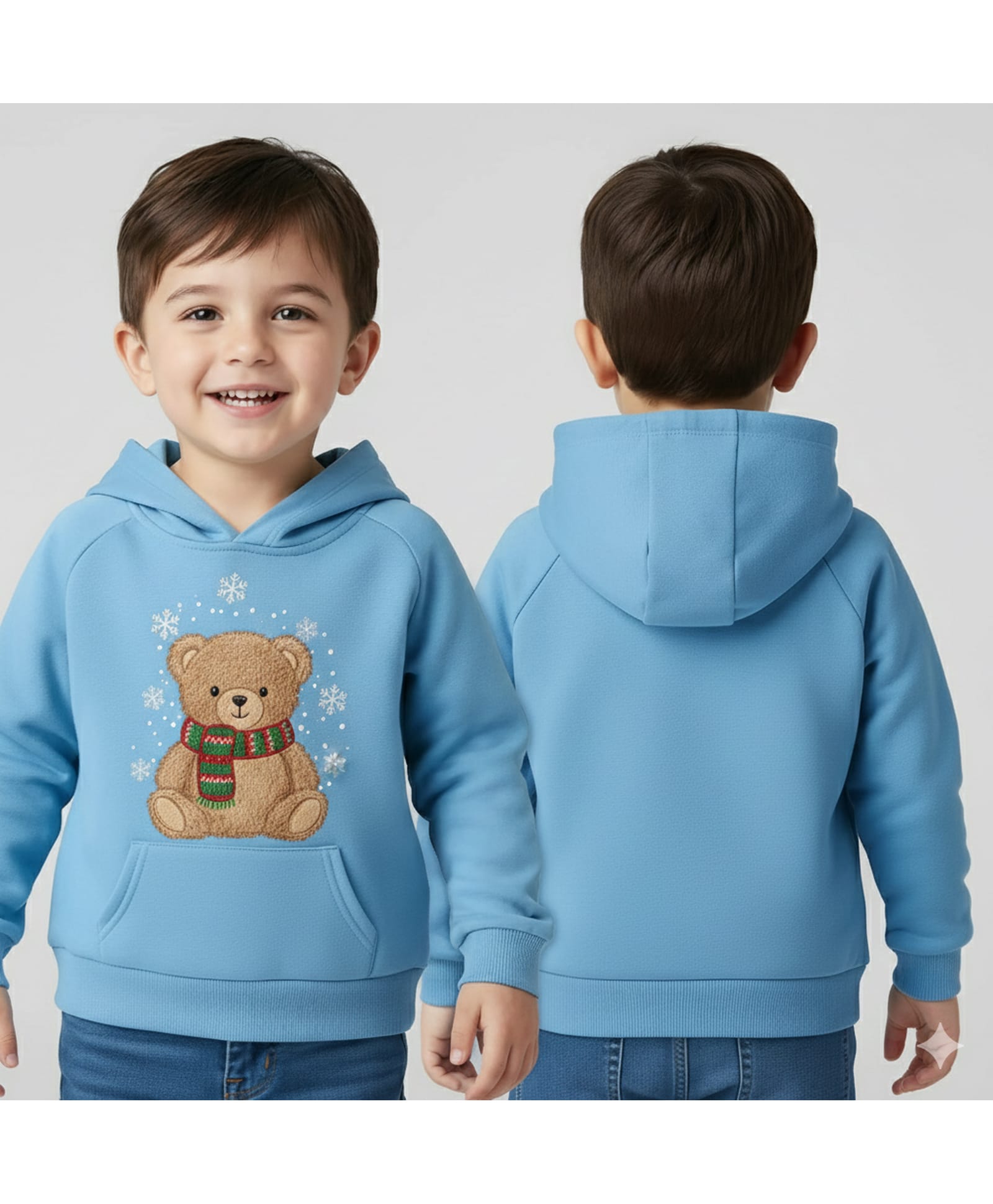 MIMISKU Fleece Knit Christmas Theme Full Sleeves Teddy Bear Patch Detailed Light Winter Hoodie - Blue-image-25