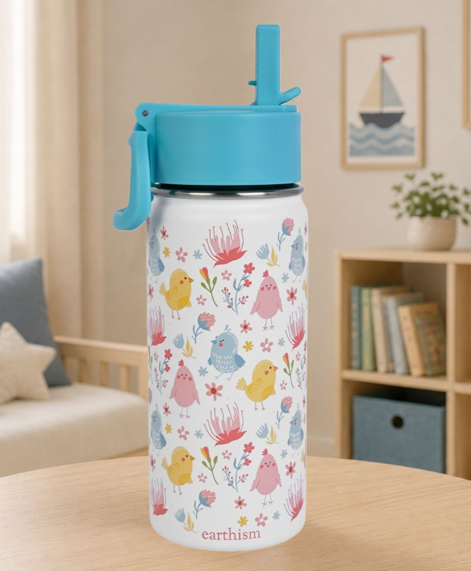 Earthism Double Wall Insulated Stainless Steel Kids Sipper Bottle Chicks Print White- 500 ml-image-41