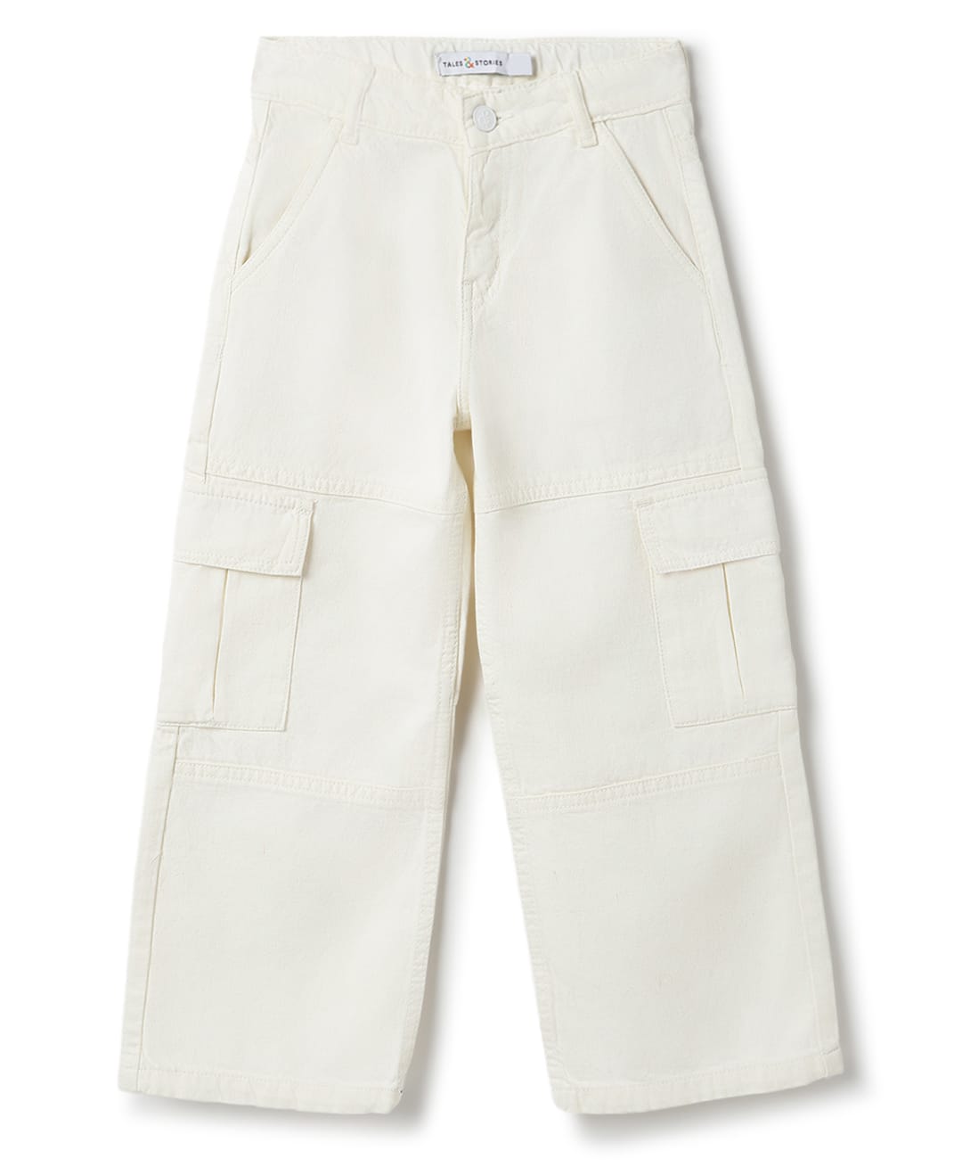Tales & Stories Denim Woven Solid Cargo Pants - White-picture-21