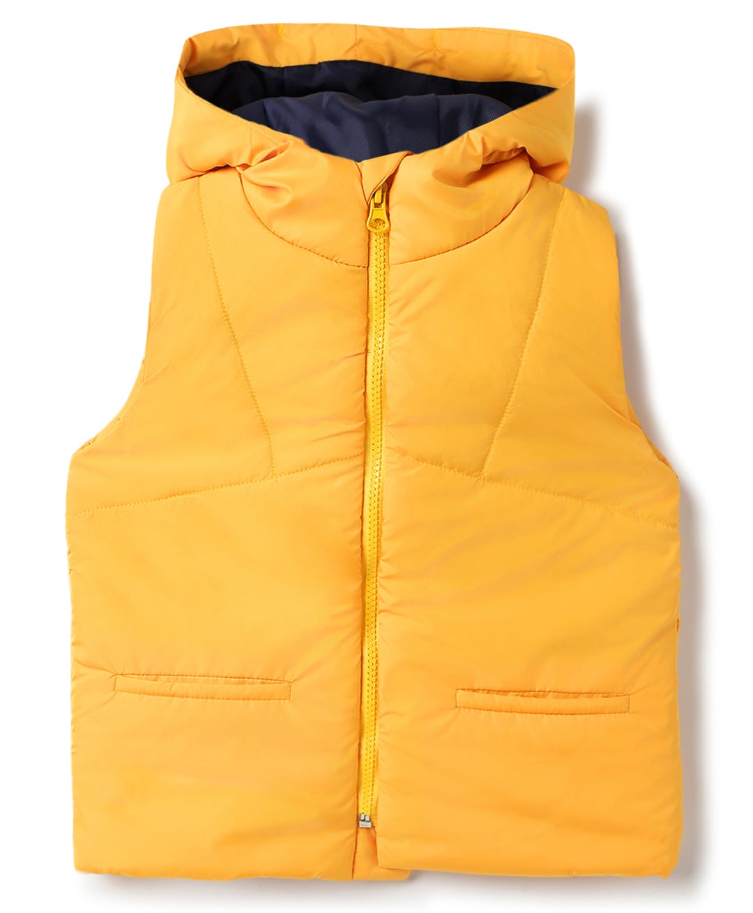 Tales & Stories Woven Sleeveless Solid Light Winter Hooded Puffer Jacket - Mustard-image-47