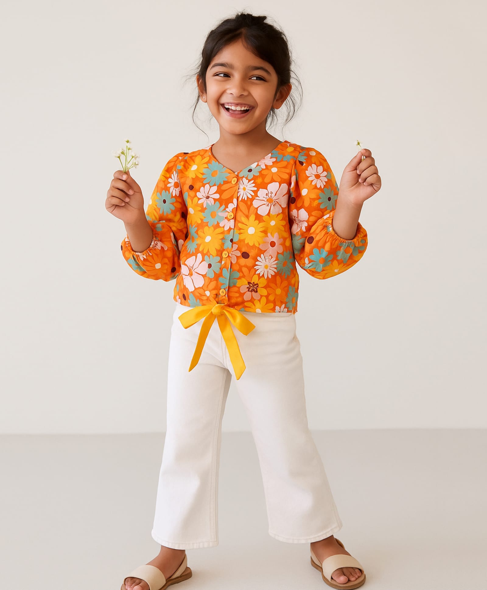 Tales & Stories Viscose Woven Full Sleeves Bow Applique Detailed Floral Printed Top - Multi Colour-image-41