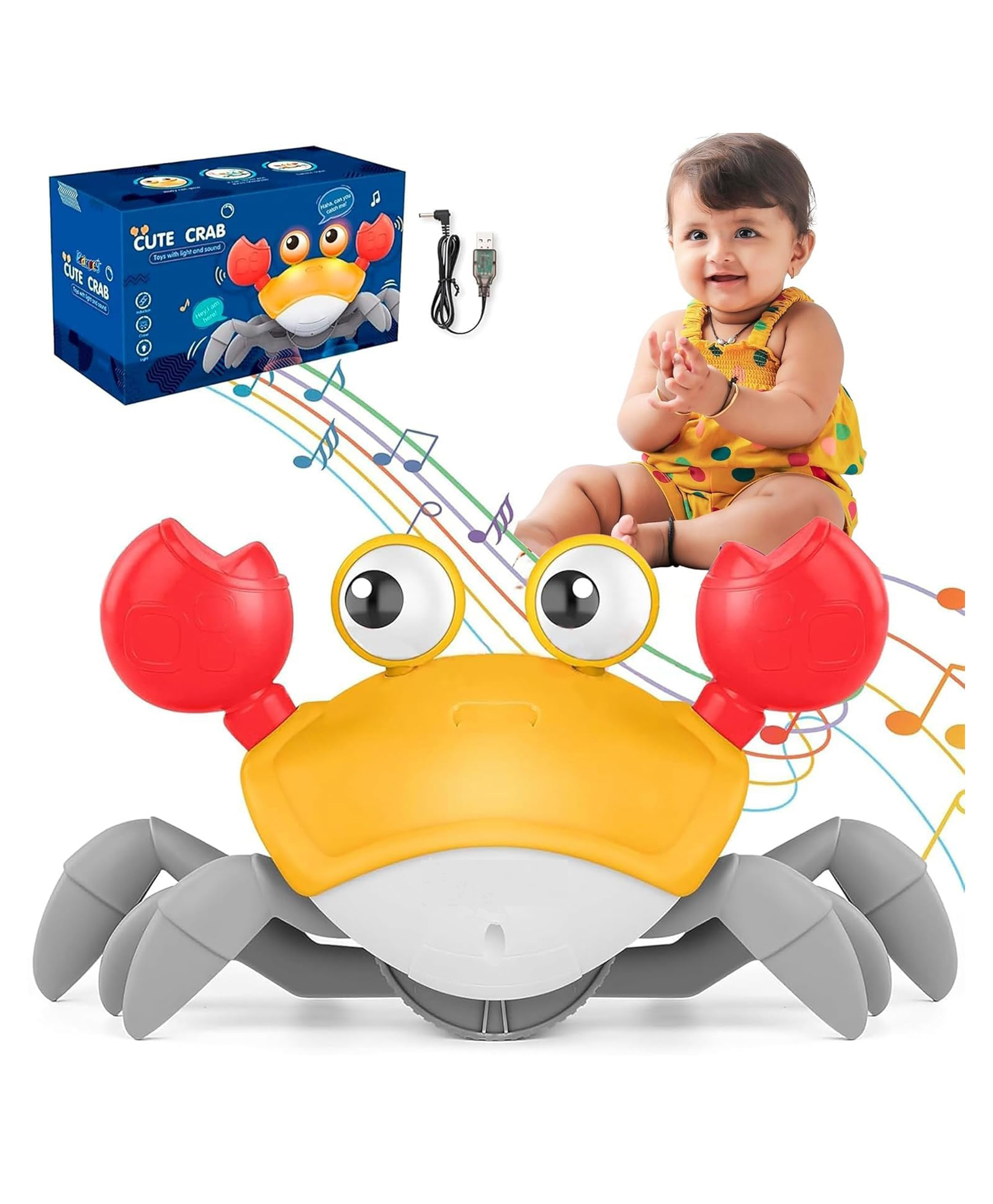 KiddyBuddy Rechargeable Crawling Crab Toy with Music - Yellow-image-10