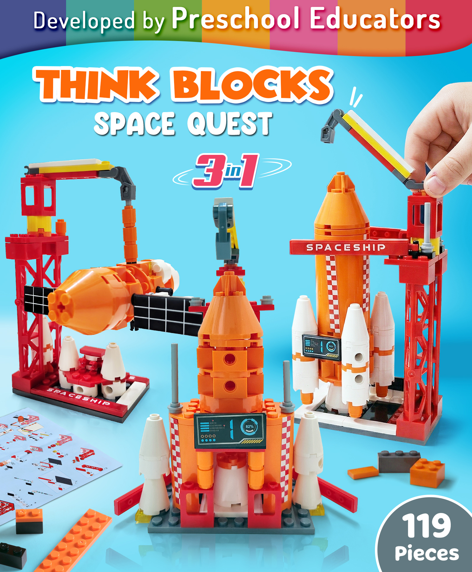 Intelliskills Think Blocks: 3-in-1 Space Quest | Mars Satellite, Rocket, Orbiter| 119 Pieces -Multicoloured | STEM Construction & Building Set | Assemble & Play | BIS Certified | Educator Recommended-picture-26