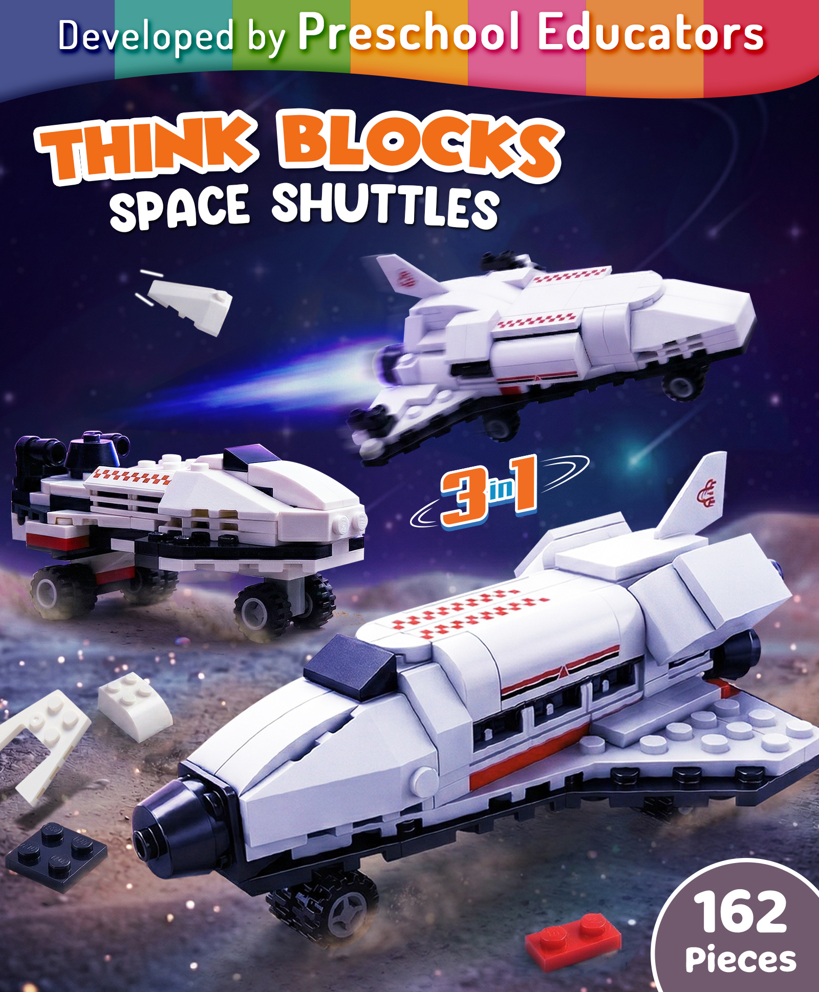 Intelliskills Think Blocks: 3-in-1 Space Shuttles | Frontier, Voyager & Horizon | 162 Pieces-Multicoloured | STEM Construction & Building Set | Assemble & Play | BIS Certified | Educator Recommended-image-29
