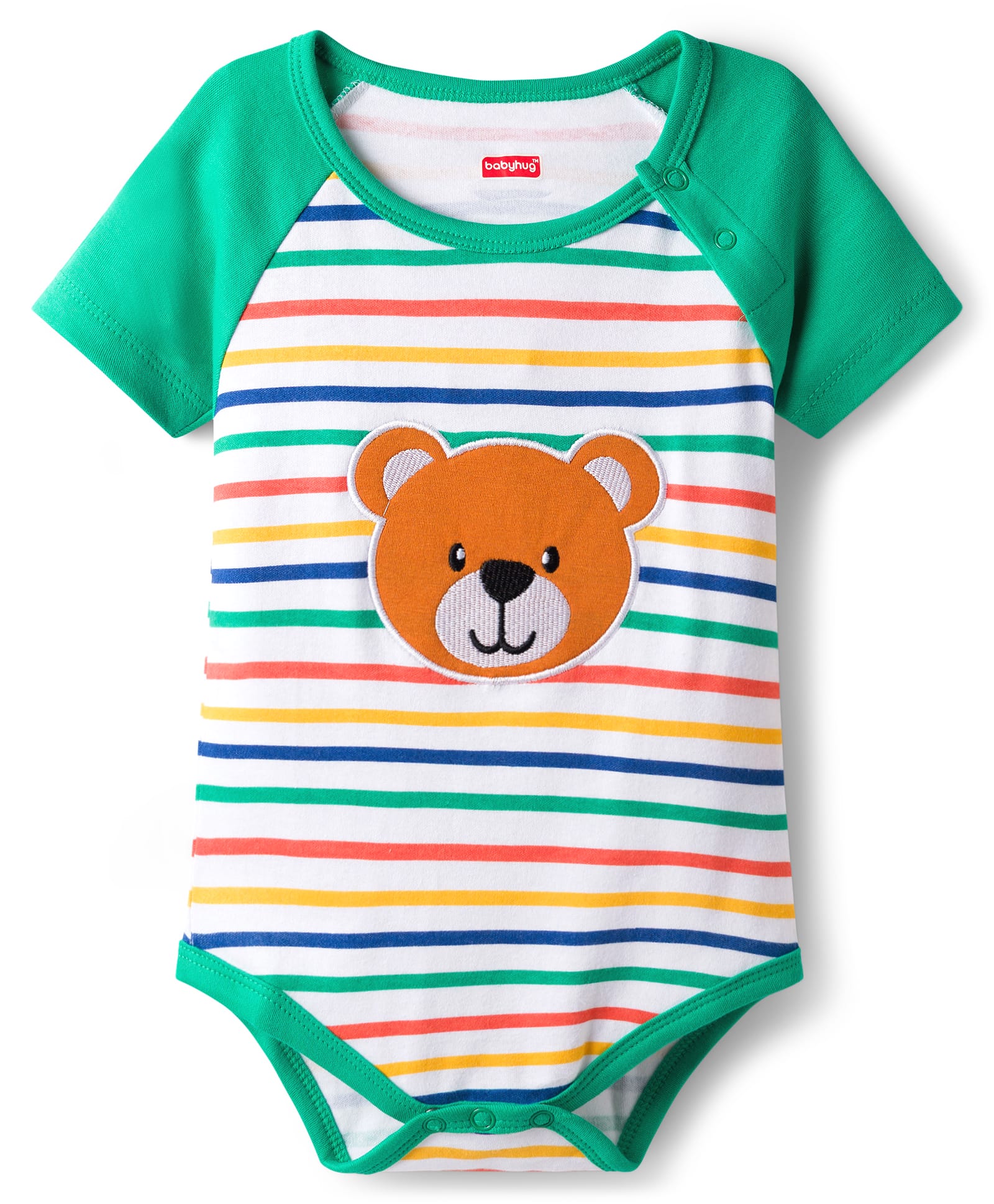 Babyhug 100% Cotton Knit Half Raglan Sleeves Onesie With Teddy Bear Print - Green-image-39