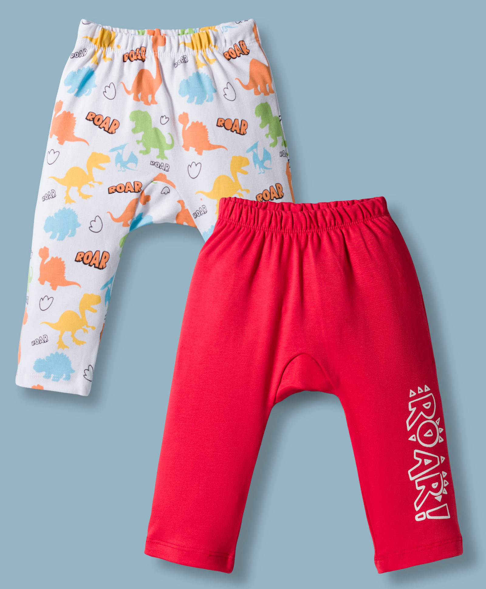 Doodle Poodle Cotton Knit Full Length Dino Printed Diaper Leggings Pack of 2 - Red & White-image-31