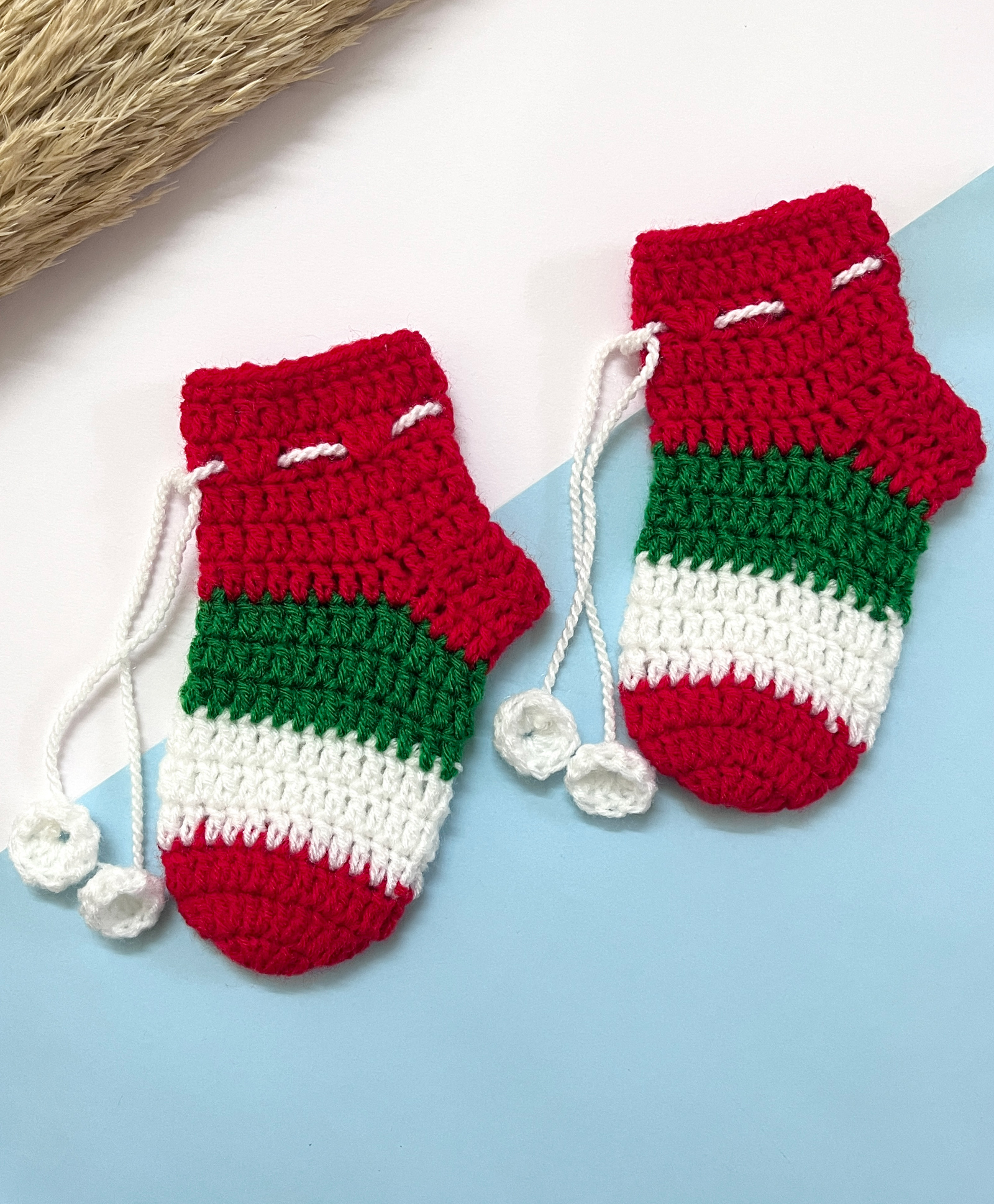Little Peas Christmas Theme Colour Blocked Crochet Socks - Red White & Dark Green-image-48