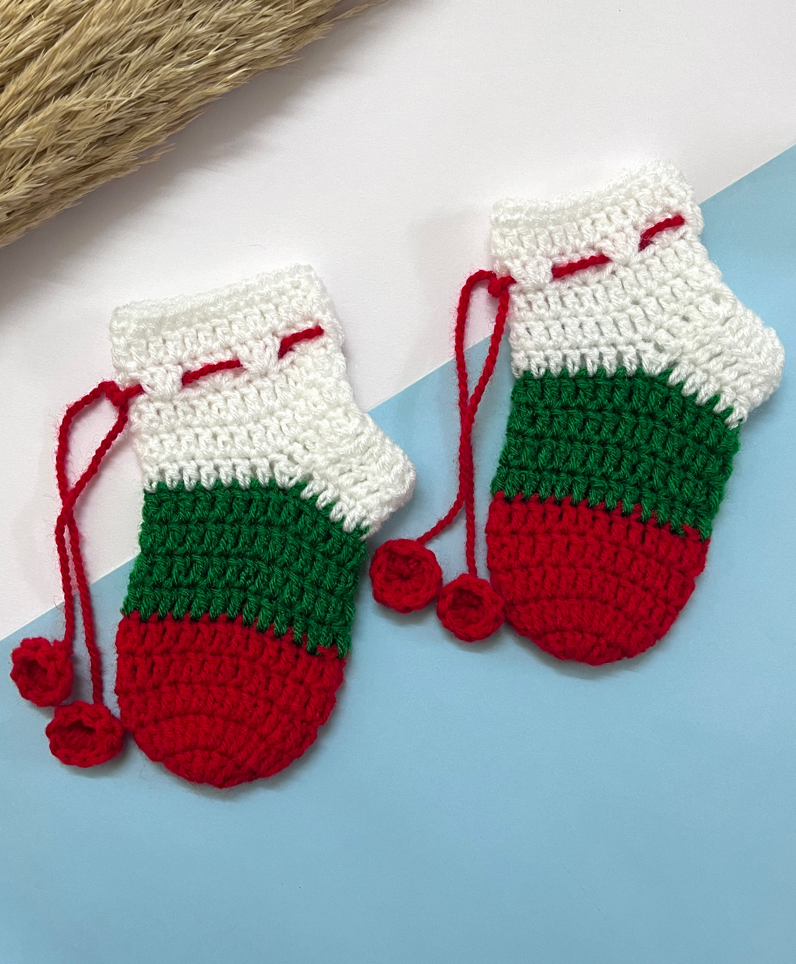 Little Peas Christmas Theme Colour Blocked Crochet Socks - Red Dark Green & White-image-19