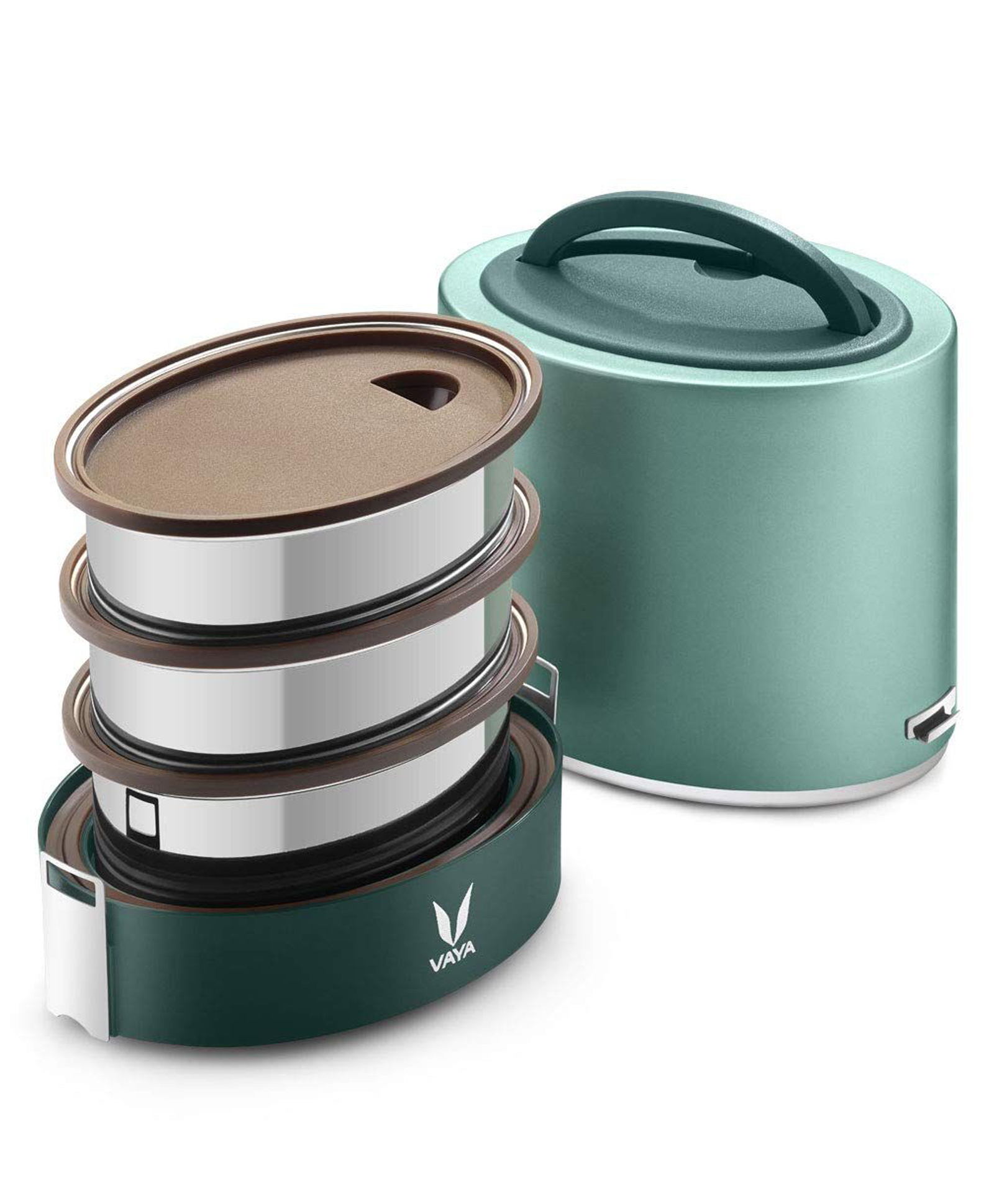 VAYA TYFFYN Lunch Box for Office for Men, 1000 ml Thermal Insulated Stainless Steel Tiffin Box with 3 Compartments (Green)