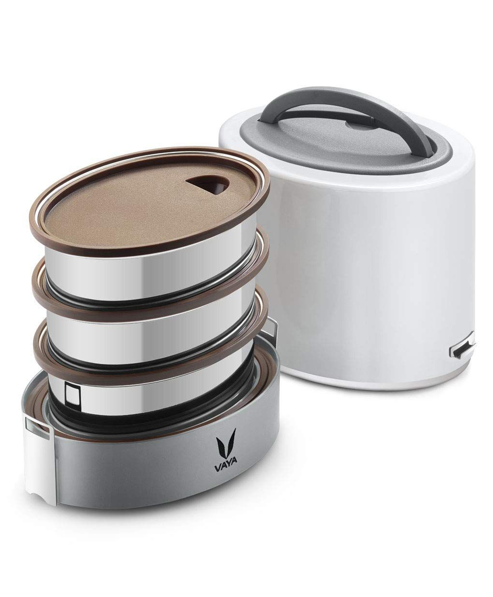 VAYA TYFFYN Lunch Box for Office for Men, 1000 ml Thermal Insulated Stainless Steel Tiffin Box with 3 Compartments (White)