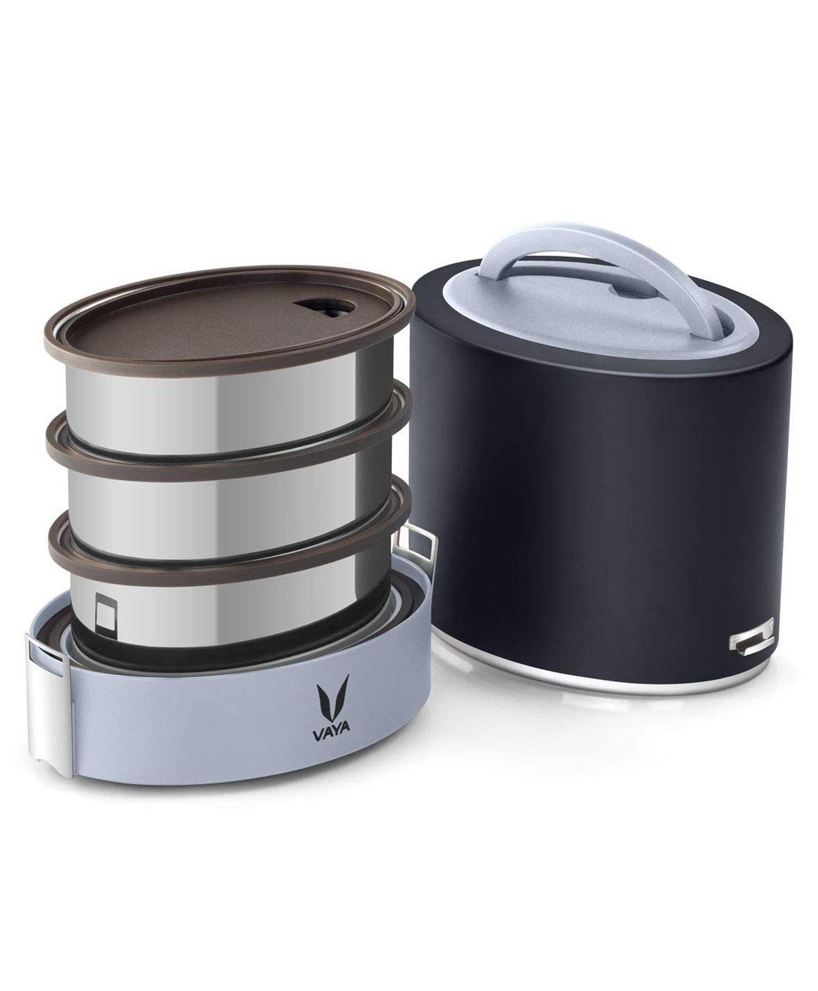 VAYA TYFFYN Lunch Box for Office for Men, 1000 ml Thermal Insulated Stainless Steel Tiffin Box with 3 Compartments (Black)