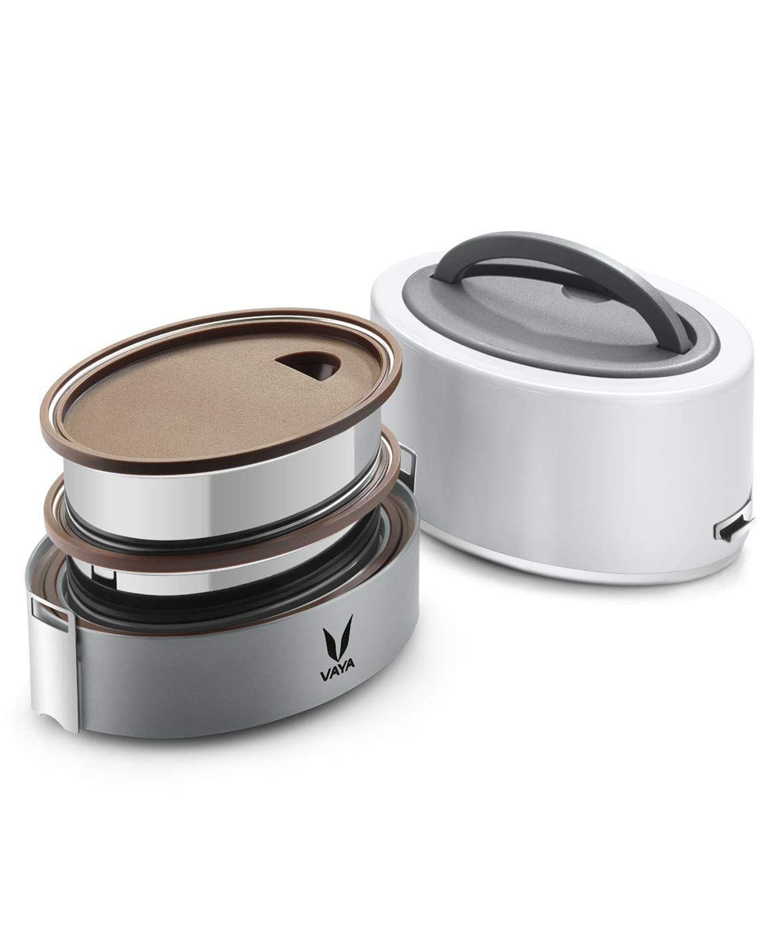VAYA TYFFYN Lunch Box for Kids School, 600 ml Insulated Stainless Steel Tiffin Box for Office for Men with 2 Containers (White)-image-34