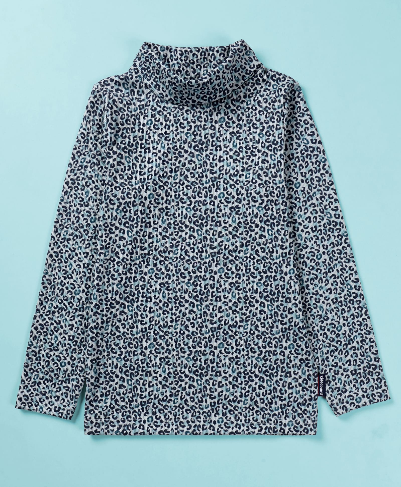 Kiddopanti Cotton Lycra Knit Full Sleeves Cheetah Printed Turtle Neck Tee - Blue-picture-24