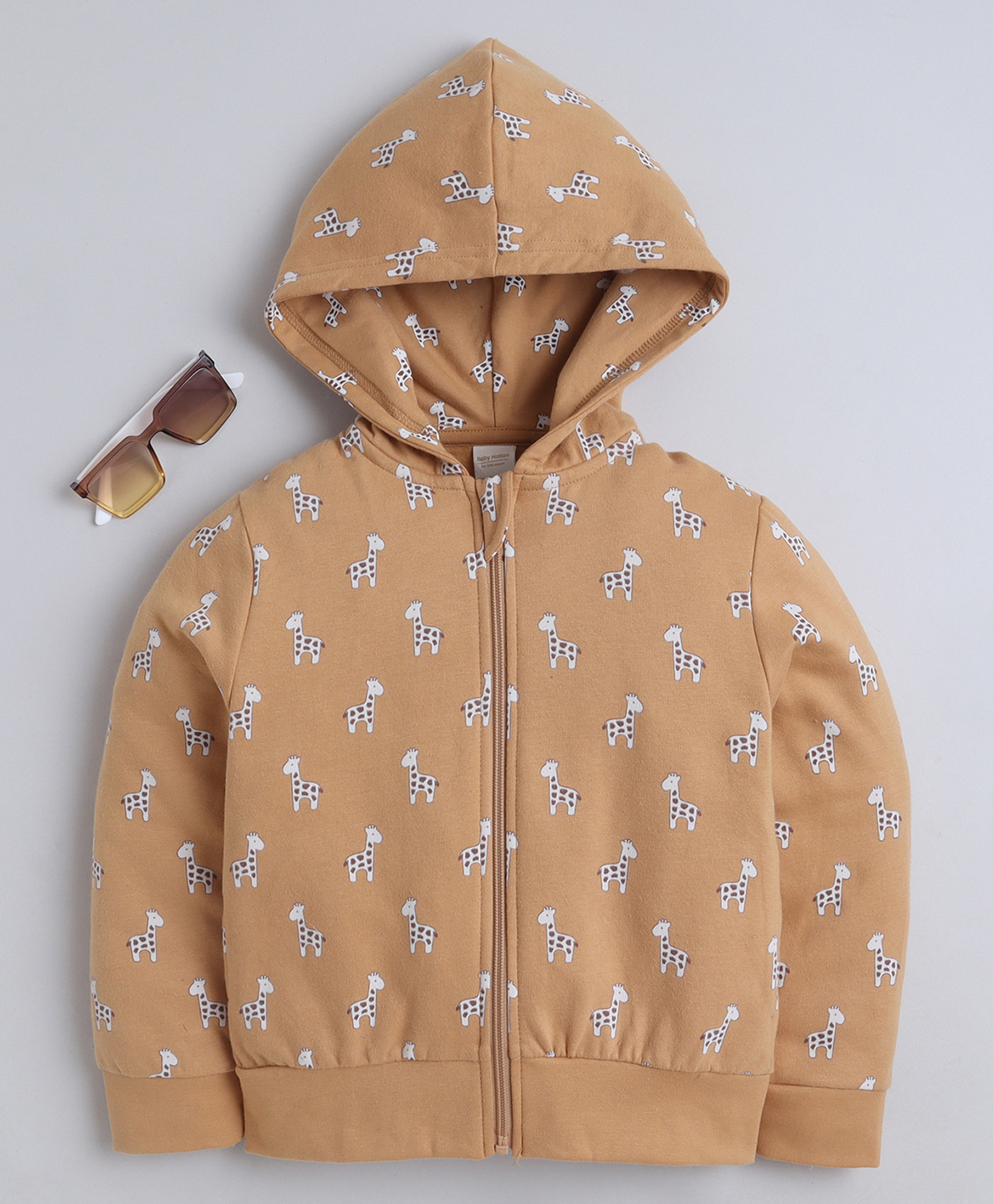 BABY NATION Cotton Fleece Knit Full Sleeves Giraffe Printed Light Winter Hooded Sweatjacket - Yellow-picture-25